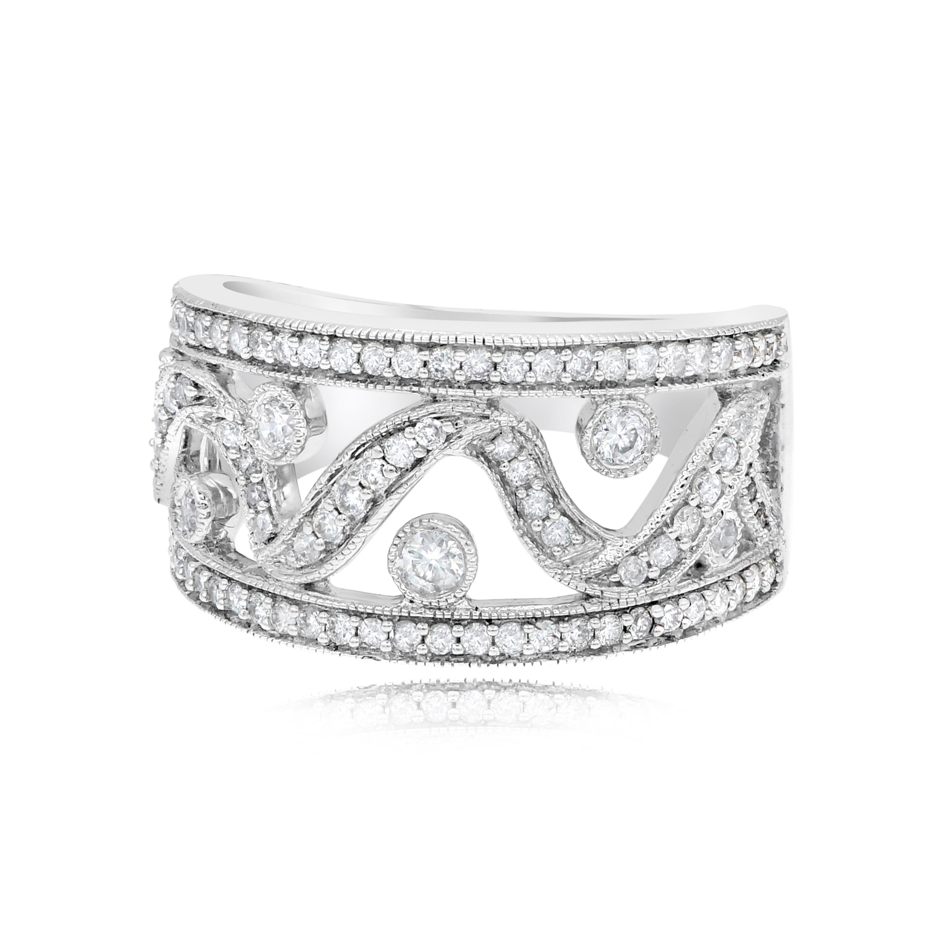 0.68 ct. Diamond 14K White Gold Openwork Wide Filigree Ring
