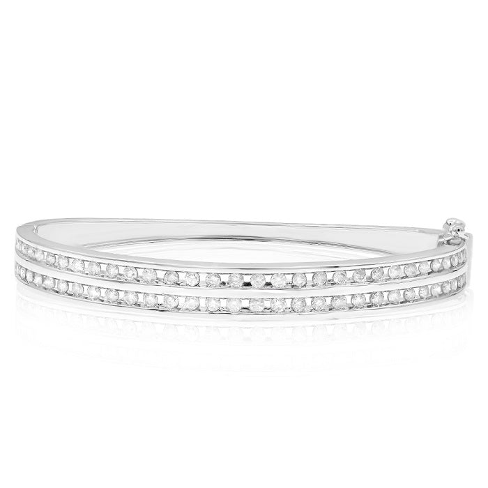 1.95 ct. Diamond 14K White Gold 2 Rows Hinged Bangle Bracelet