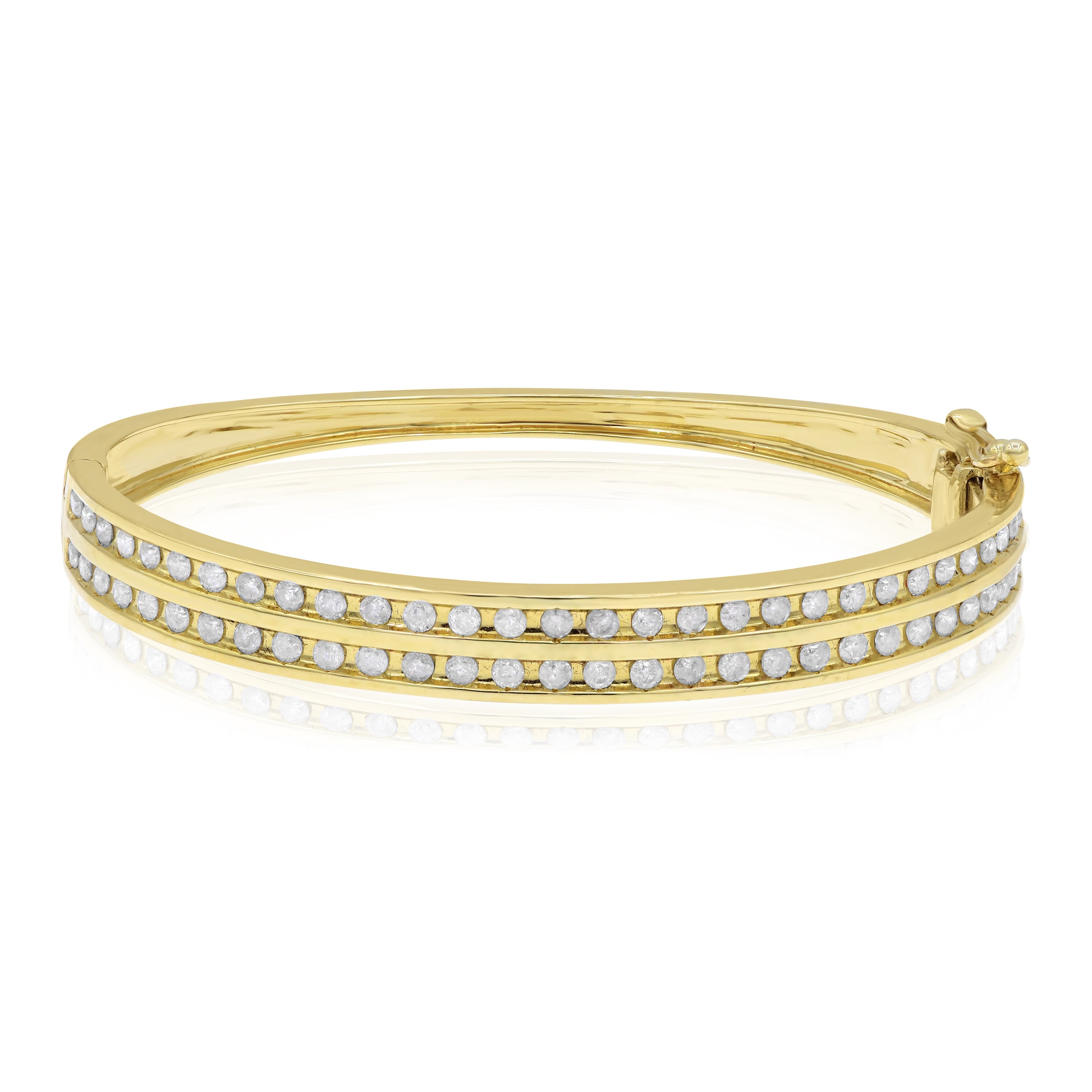 2.07 ct. Diamond 14K Yellow Gold 2 Rows Hinged Bangle Bracelet
