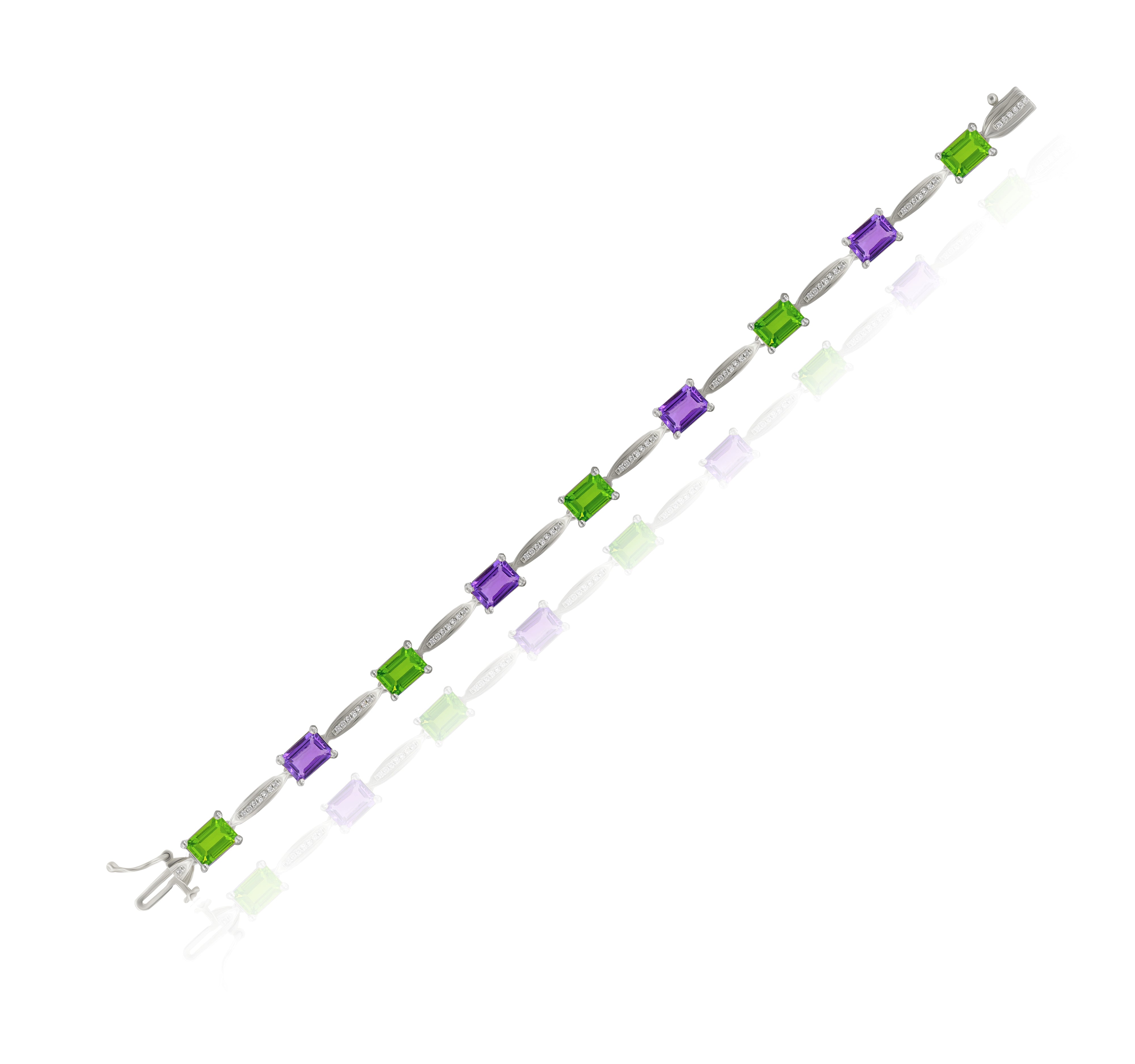 4.06 ct. Amethyst, 4.65 ct. Peridot & 0.23 ct. Diamond 14K White Gold Link Bracelet