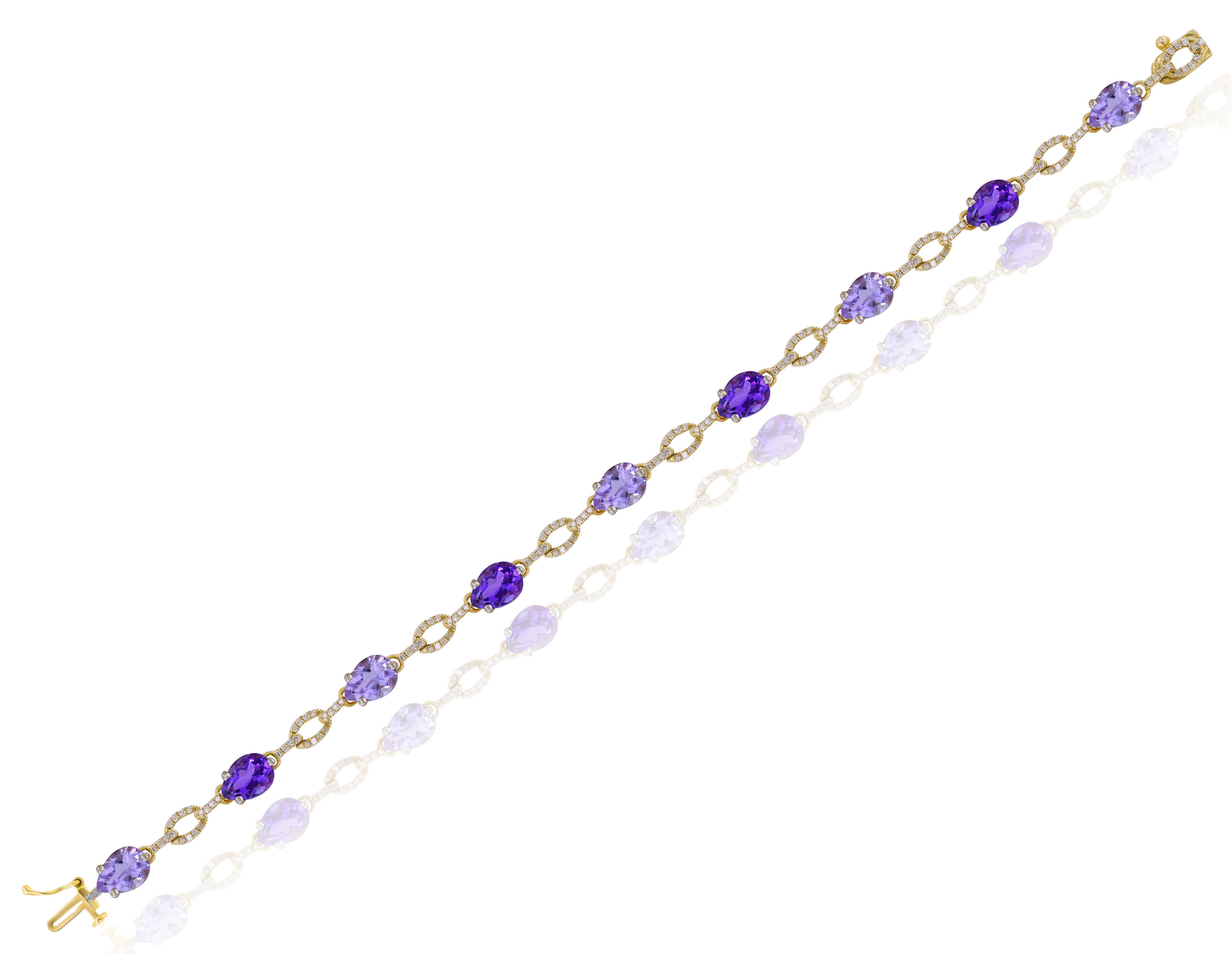 5.7 ct. Amethyst & 0.5 ct. Diamond 14K Yellow Gold Bracelet