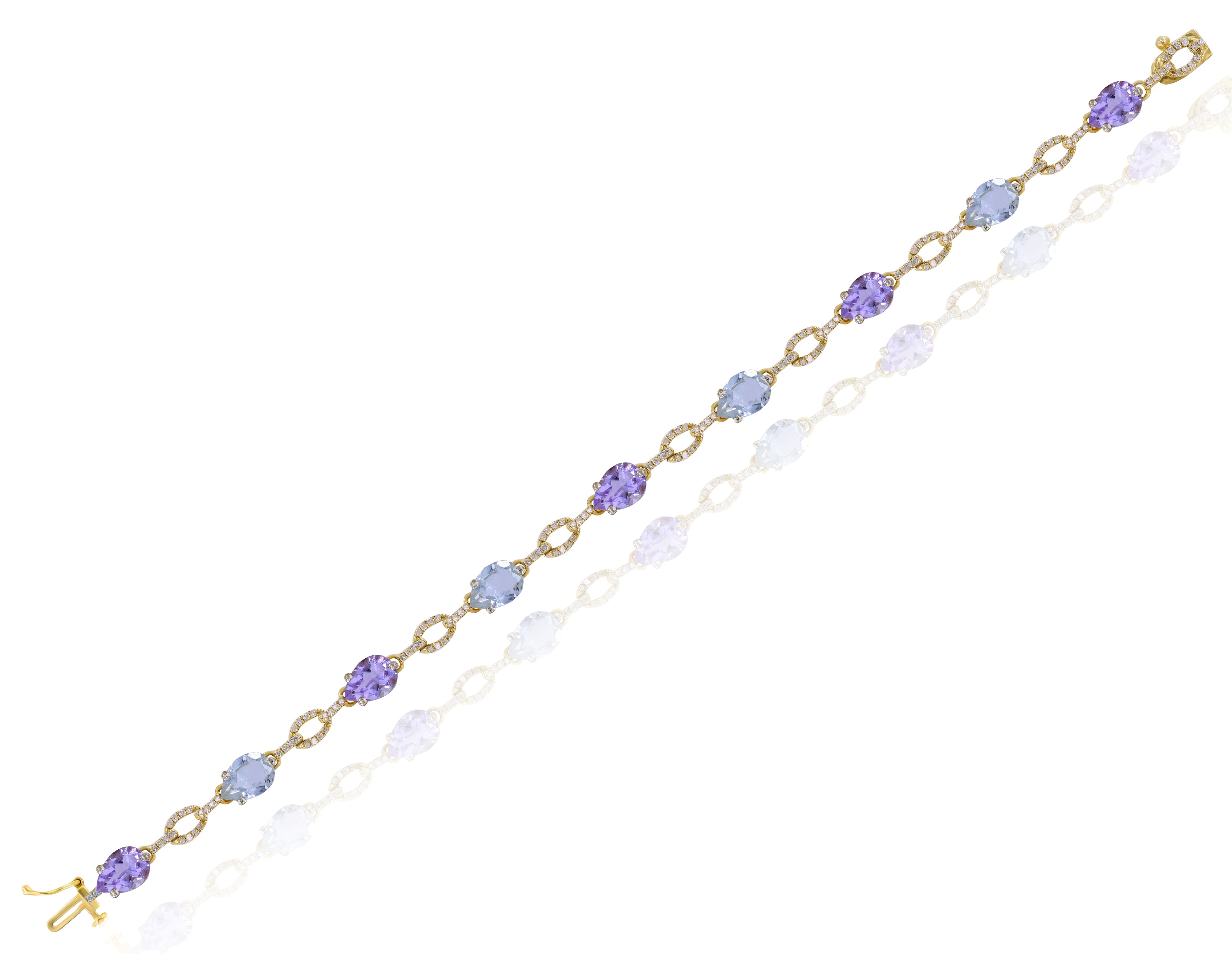 5.84 ct. Amethyst & 0.49 ct. Diamond 14K Yellow Gold Link Bracelet