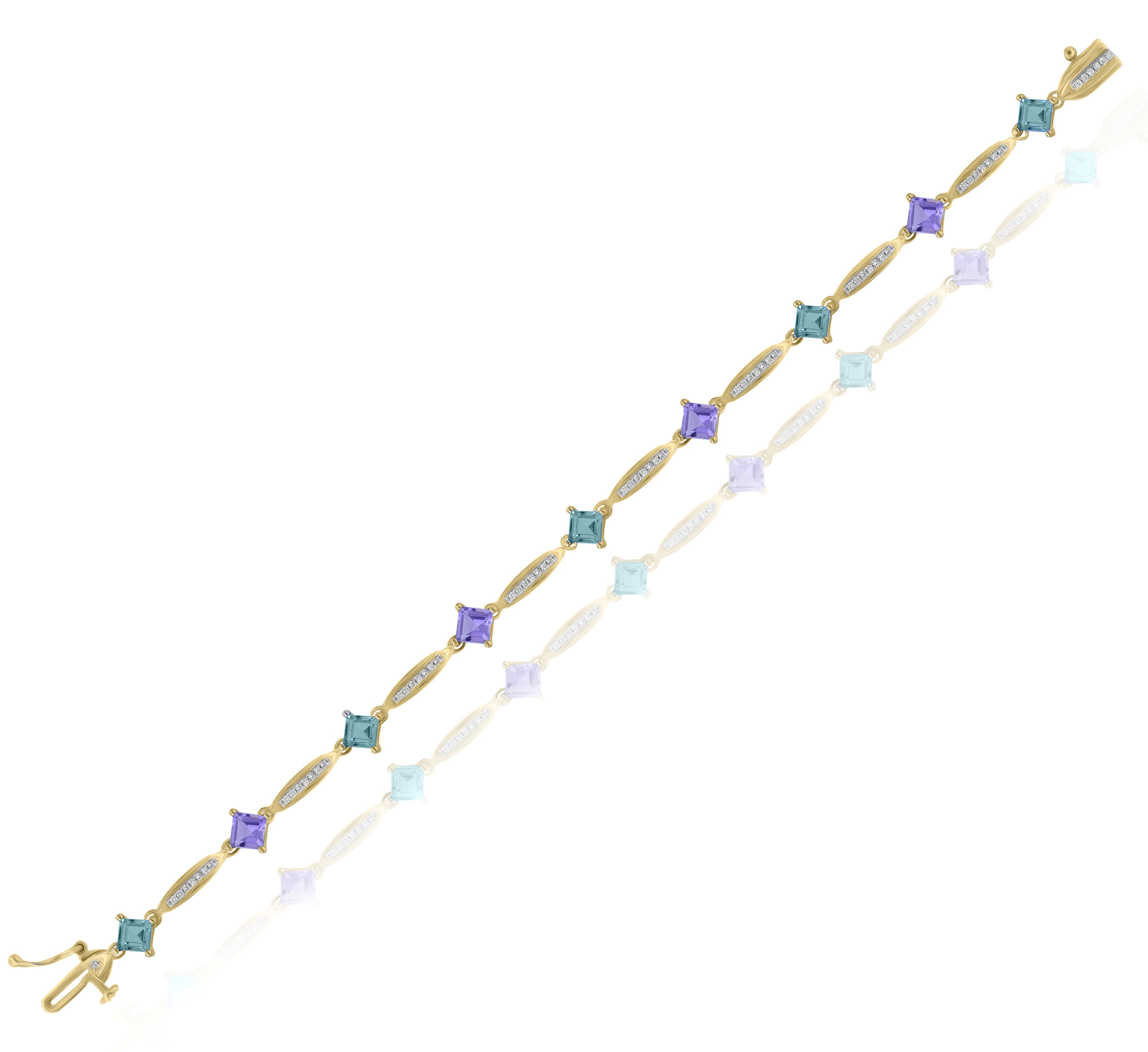 3 ct. Amethyst & 0.22 ct. Diamond 14K Yellow Gold Link Bracelet