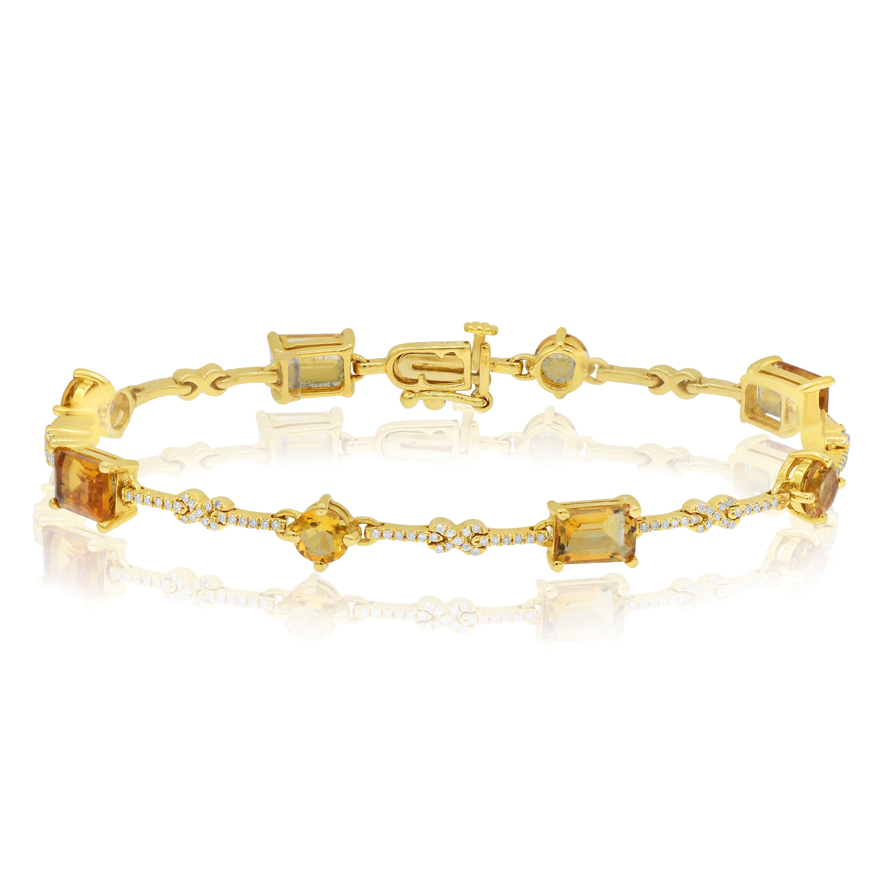 5.42 ct .Citrine & 0.43 ct. Diamond 14K Yellow Gold Link Bracelet