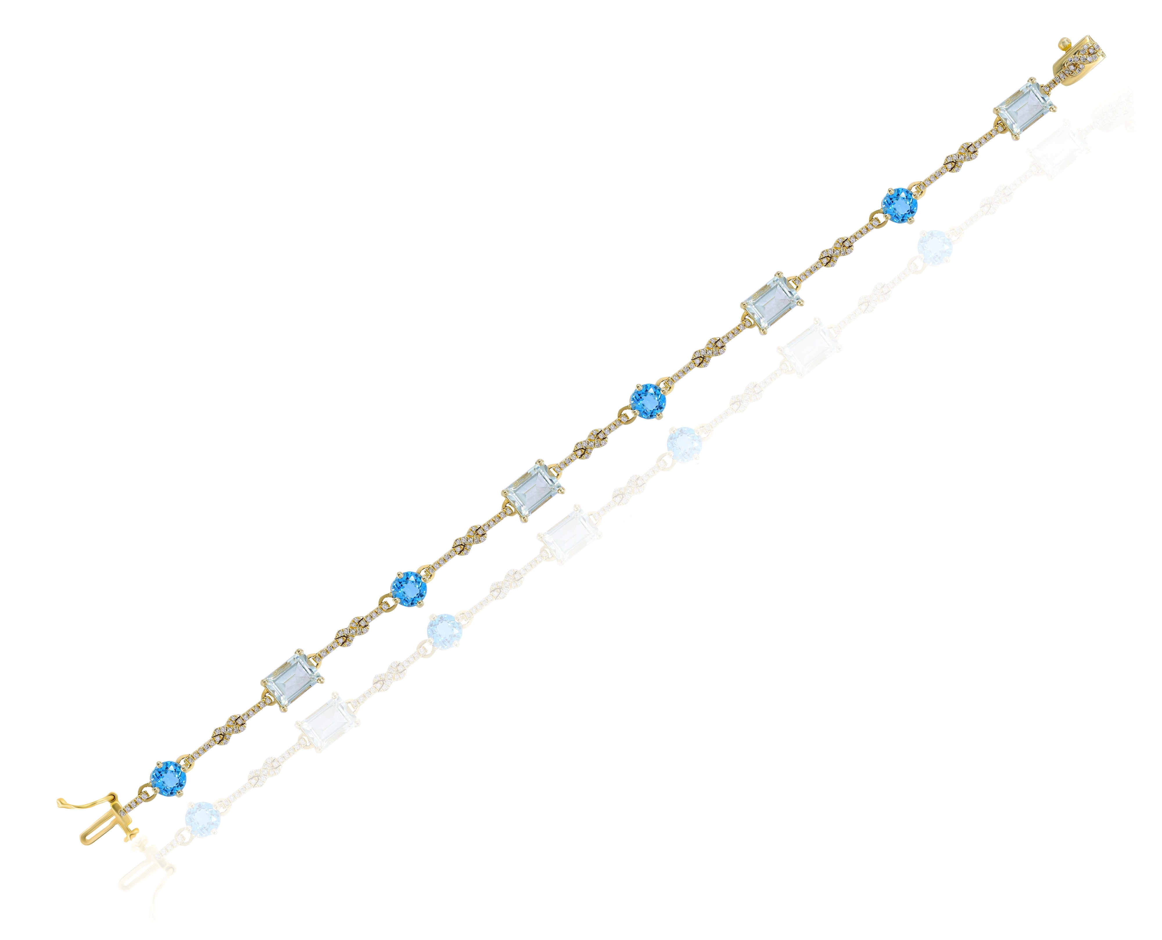 2.38 ct. Topaz & 3.81 ct. Amethyst with 0.4 ct. Diamond 14K Yellow Gold Bracelet