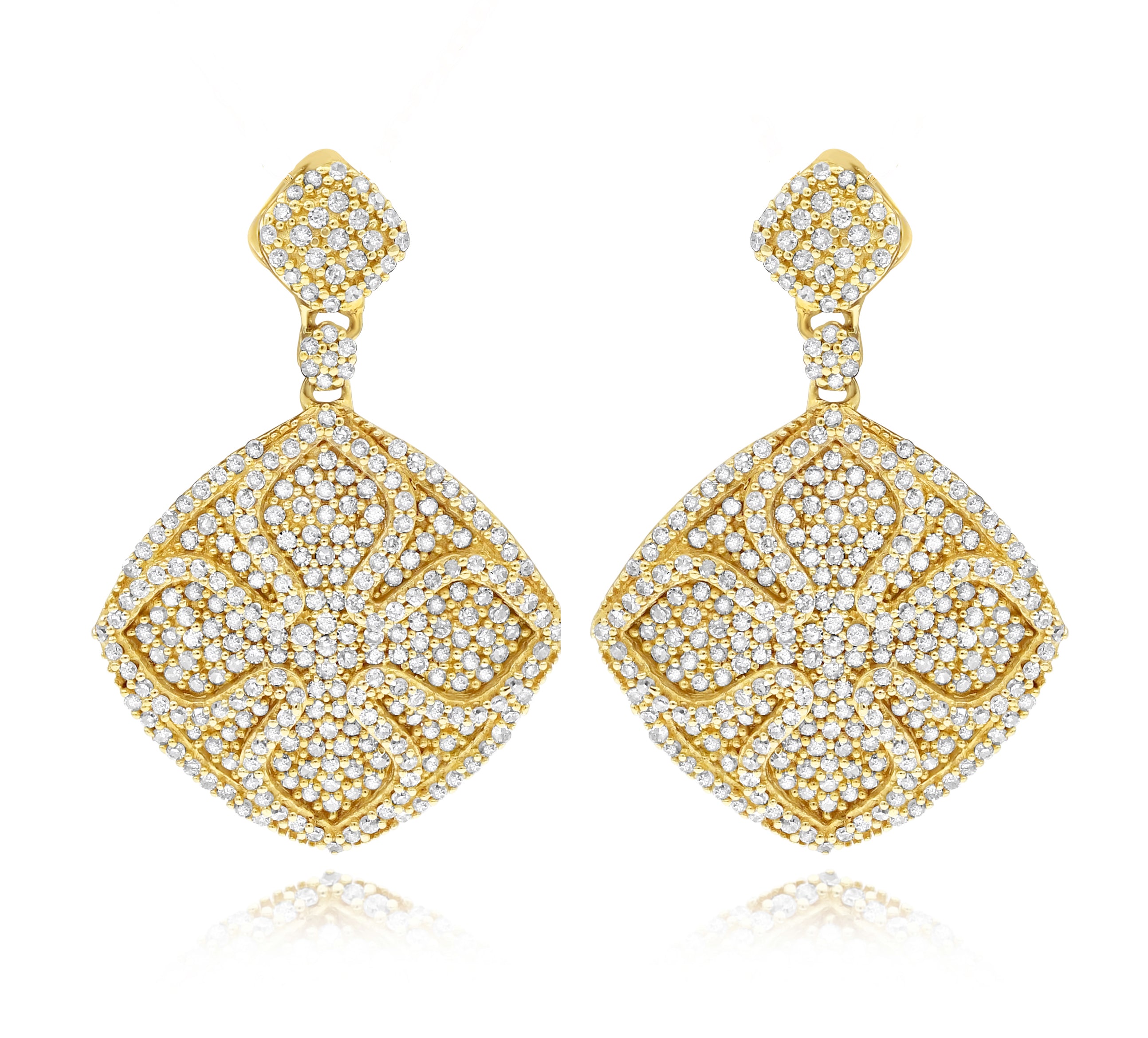 1.29 ct. Diamond 14K Yellow Gold Flower Drop Earrings