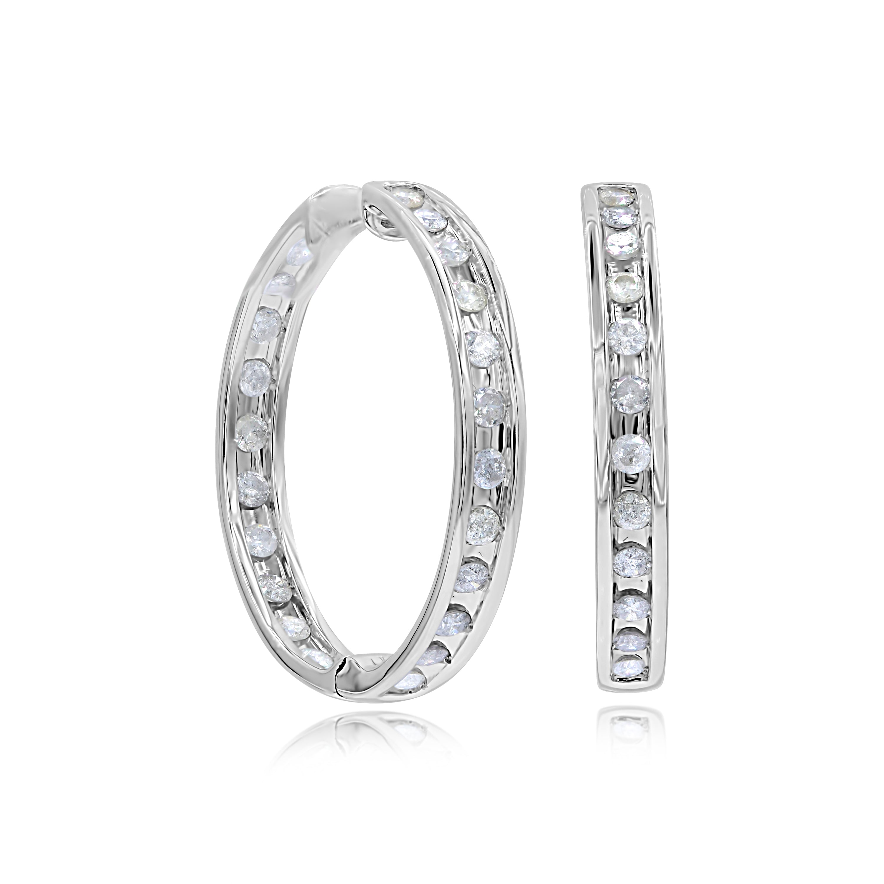 1.46 ct. Diamond 14K White Gold Hoop Earrings