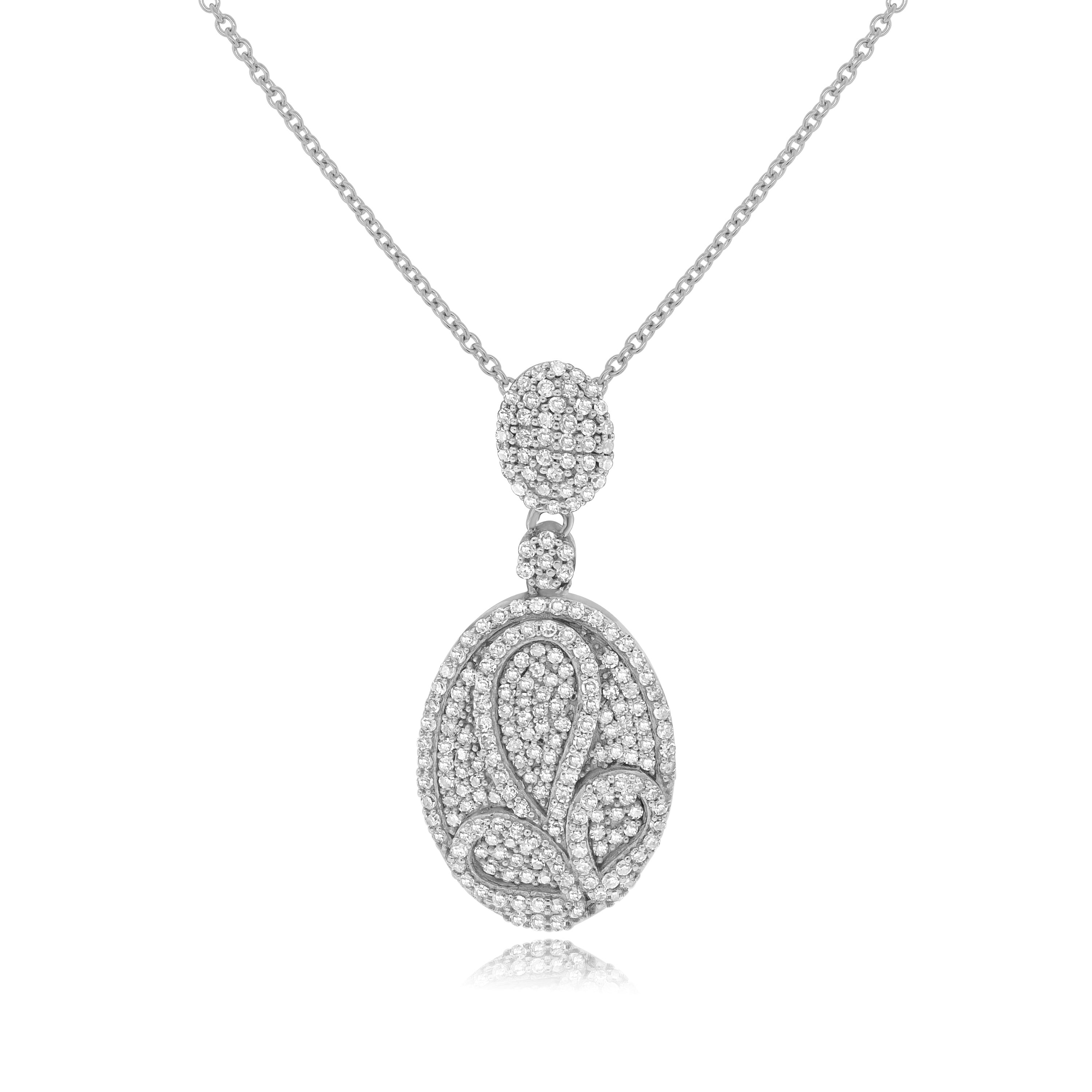 0.64 ct. Diamond 14K White Gold Pave Cluster Drop Pendant