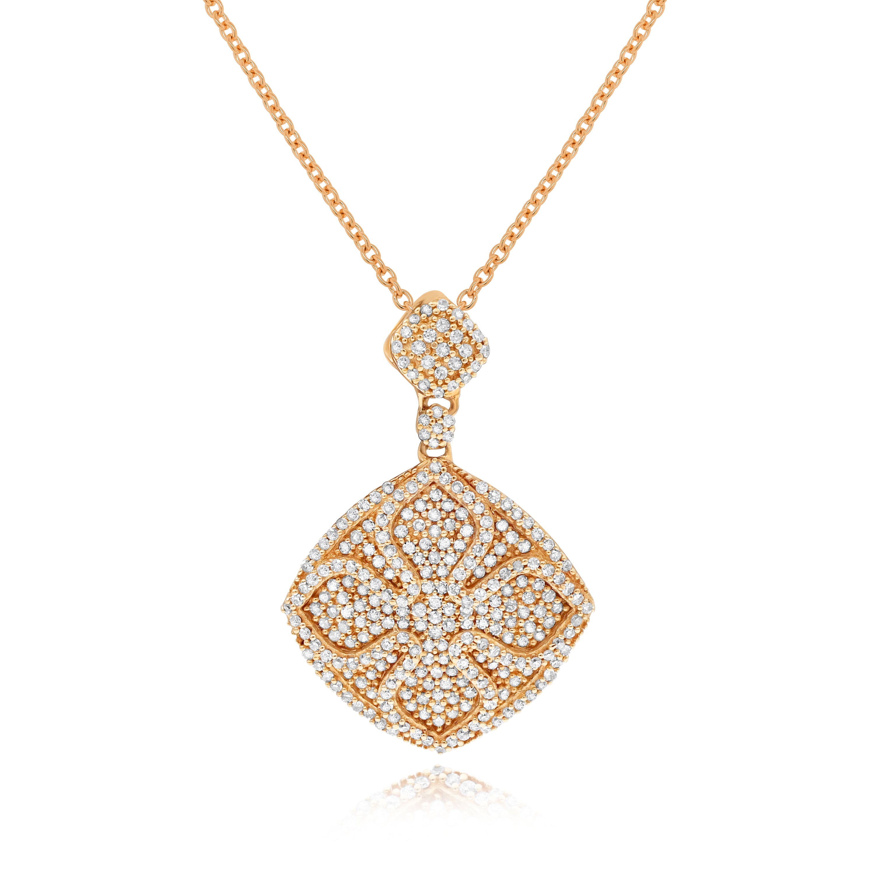 0.66 ct. Diamond 14K Rose Gold Pave Flower Cluster Drop Pendant