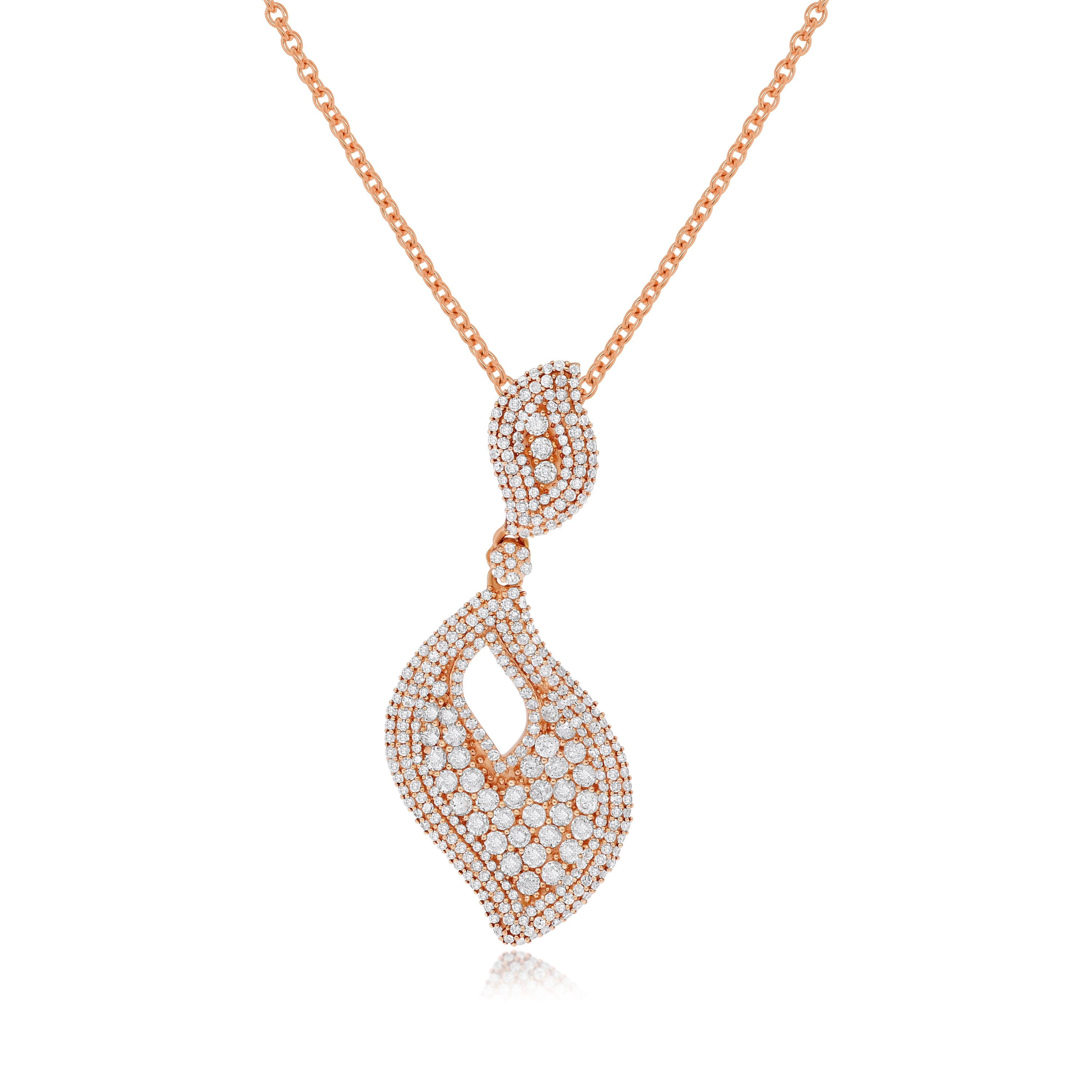 1.45 ct. Diamond 14K Rose Gold Halo Open Wavy Leaf Drop Pendant