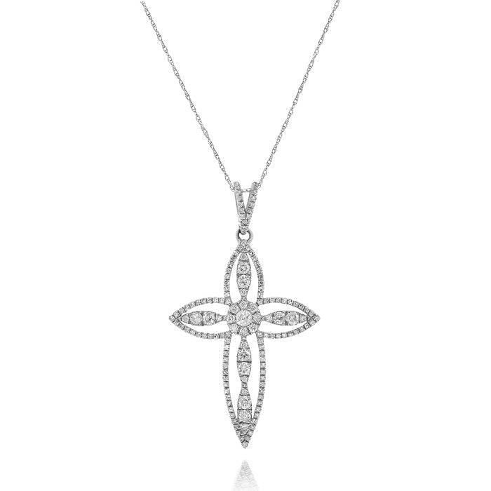 0.91 ct. Diamond 14K White Gold Cross Pendant