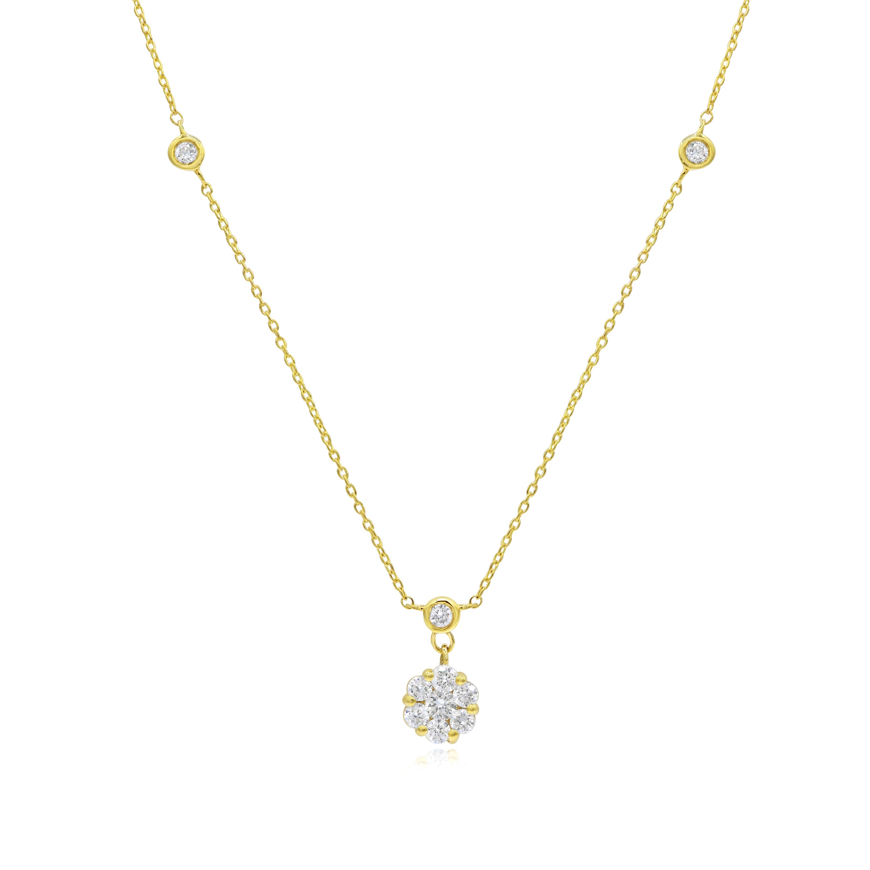 0.45 ct. Diamond 14K Yellow Gold Pave Round Pendant Stone Station Necklace 18"