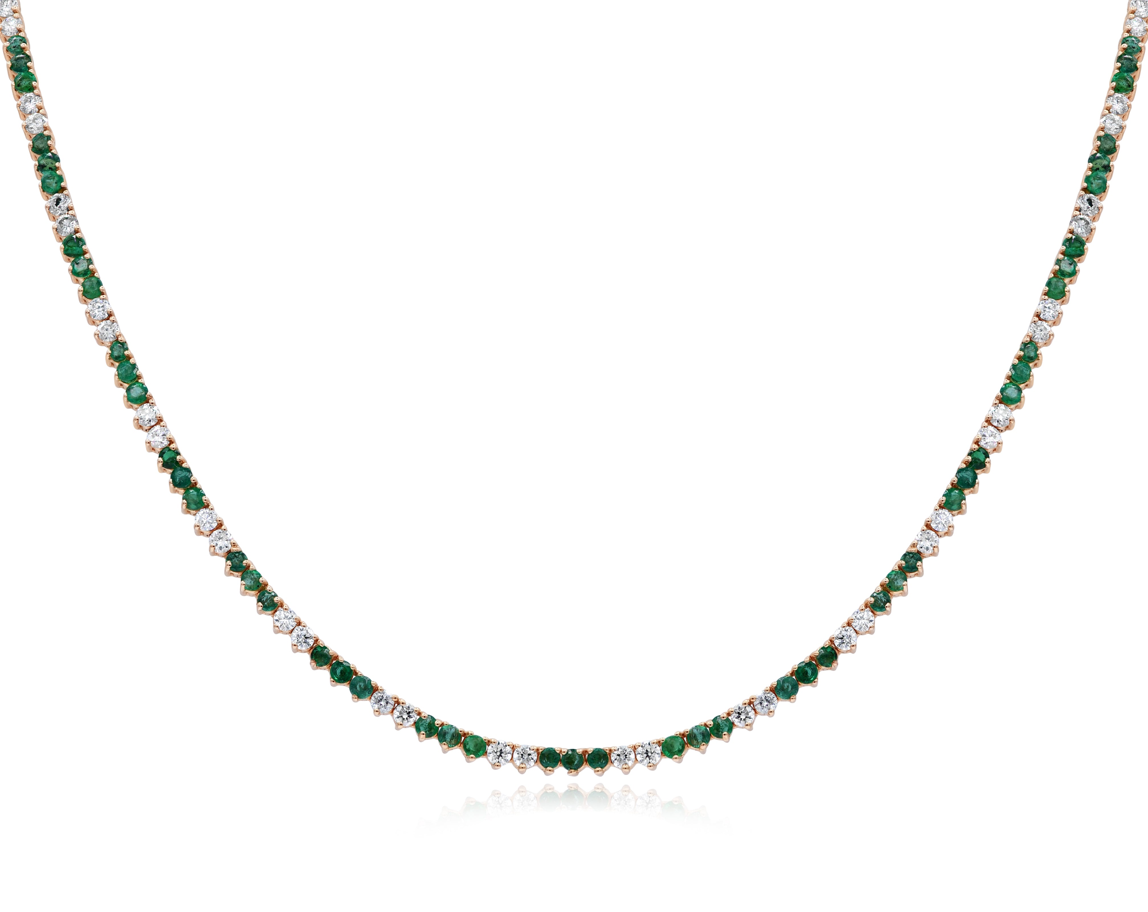 2.78 ct. Emerald & 2.07 ct. Diamond 18K Rose Gold Tennis Necklace 16"