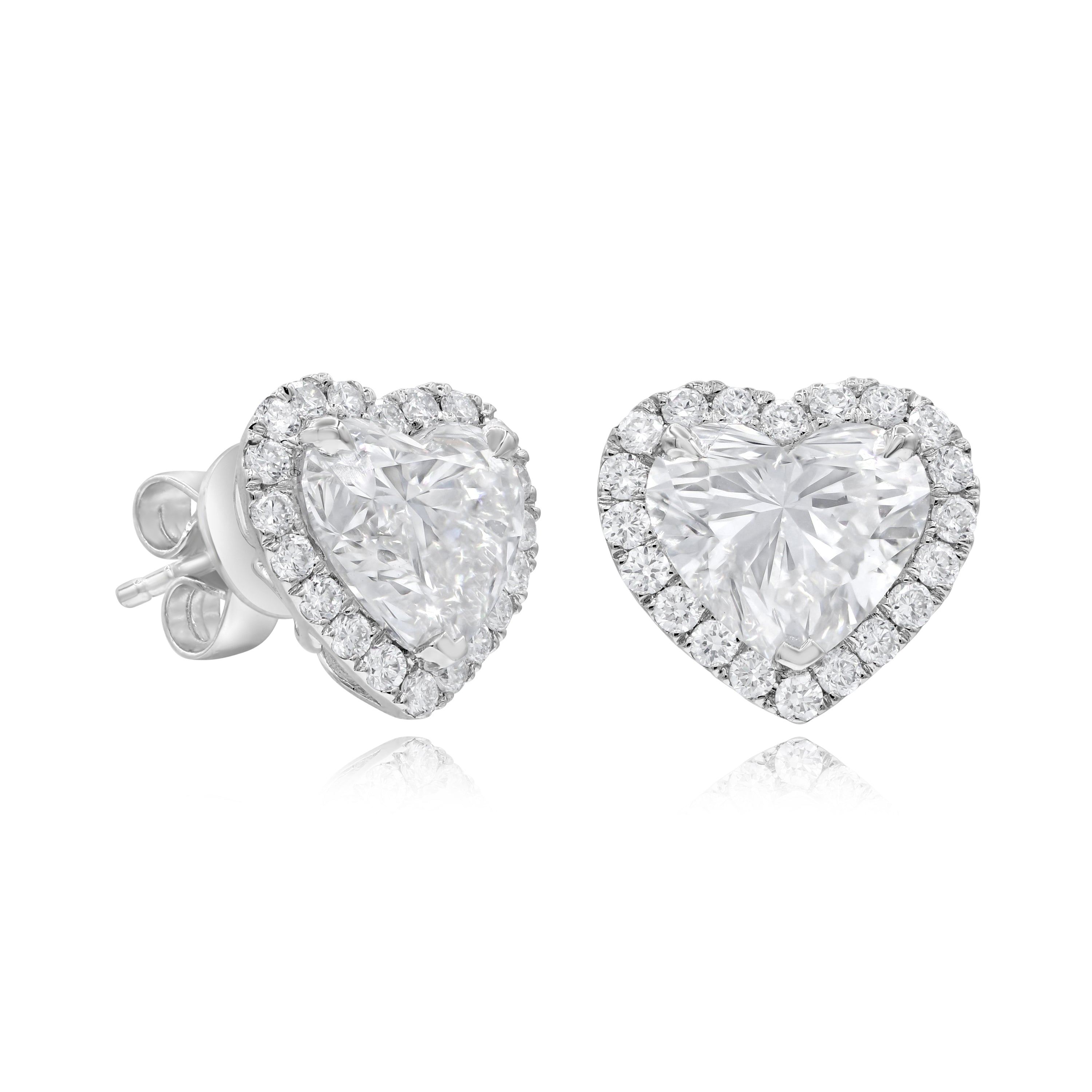 3.74 ct. Lab-Grown Diamond 18K White Gold Heart Shaped Stud Earrings