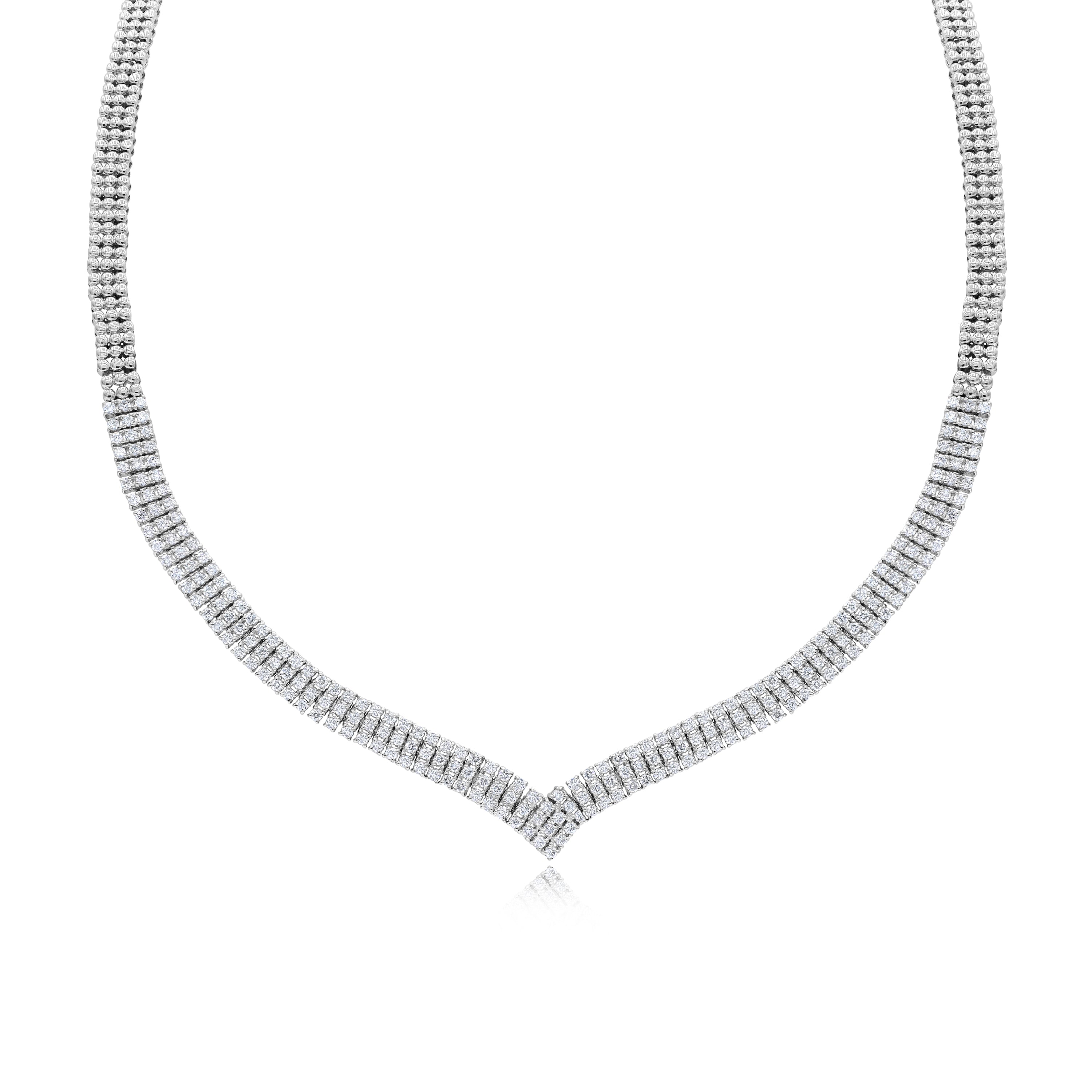 2.9 ct. Diamond 14K White Gold 3-Row V Shape Tennis Necklace