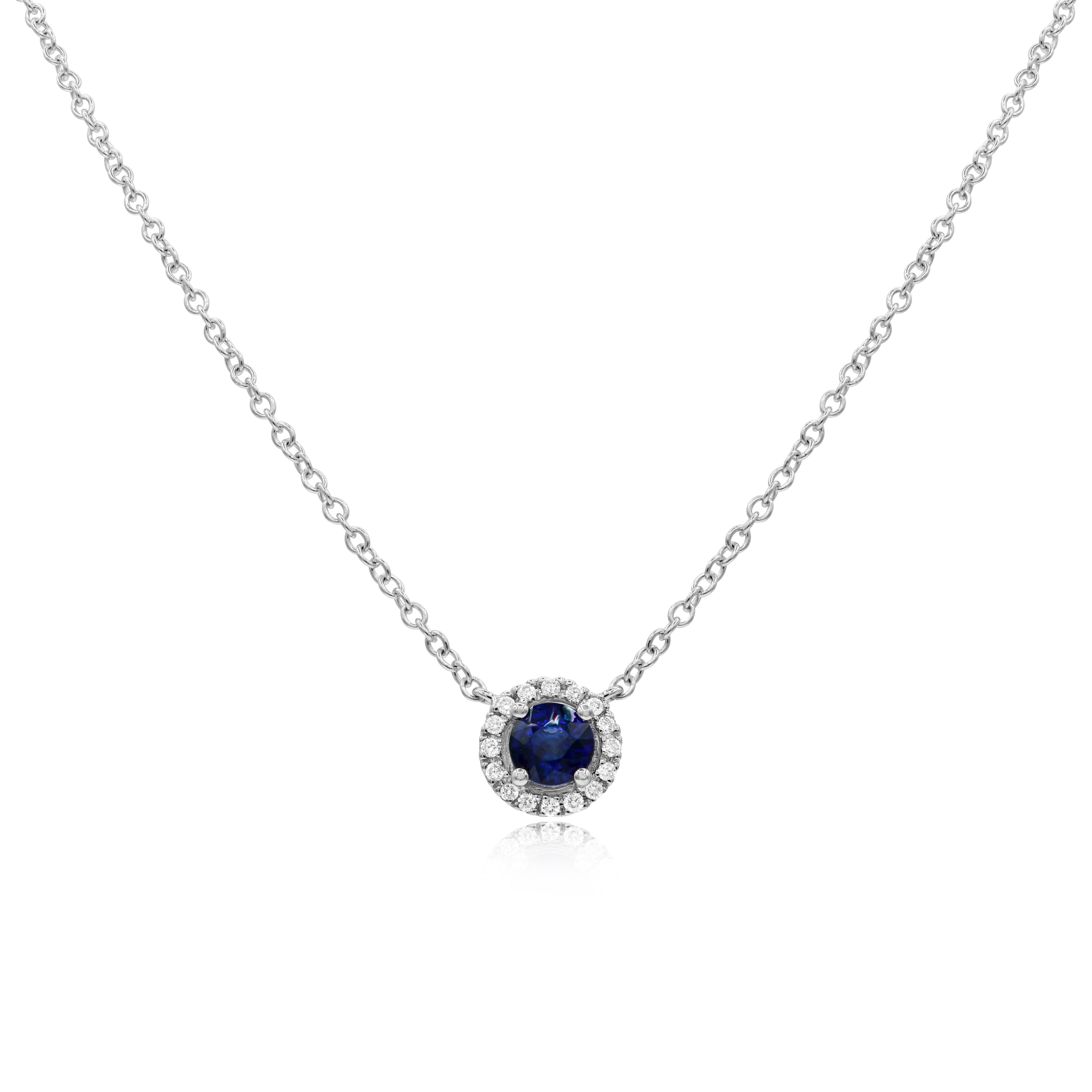 0.73 ct. Sapphire & 0.11 ct. Diamond 14K White Gold Halo Pendant Necklace 18"
