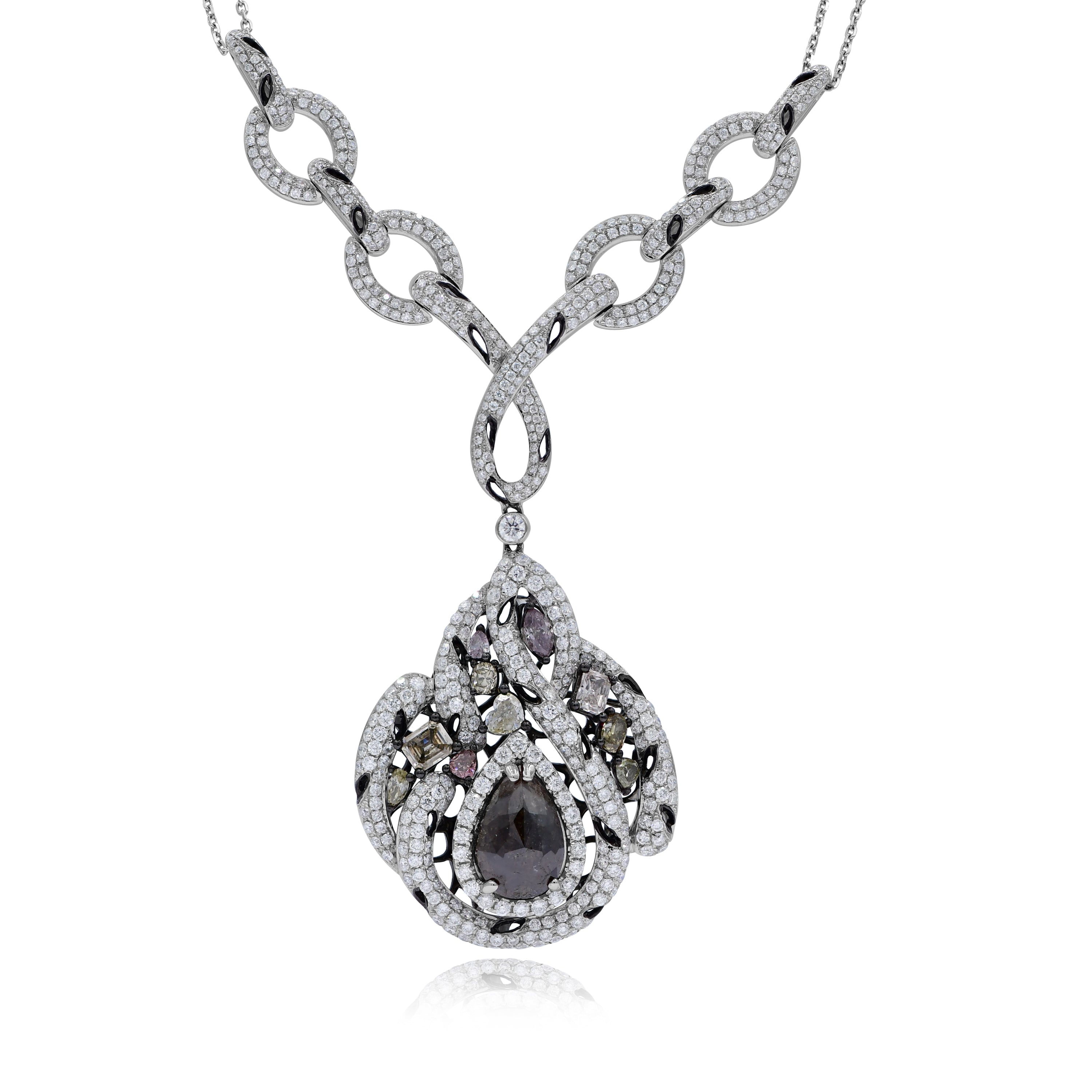 10.61 ct. Multi-Color Diamond 18K White Gold Vintage Pendant Necklace