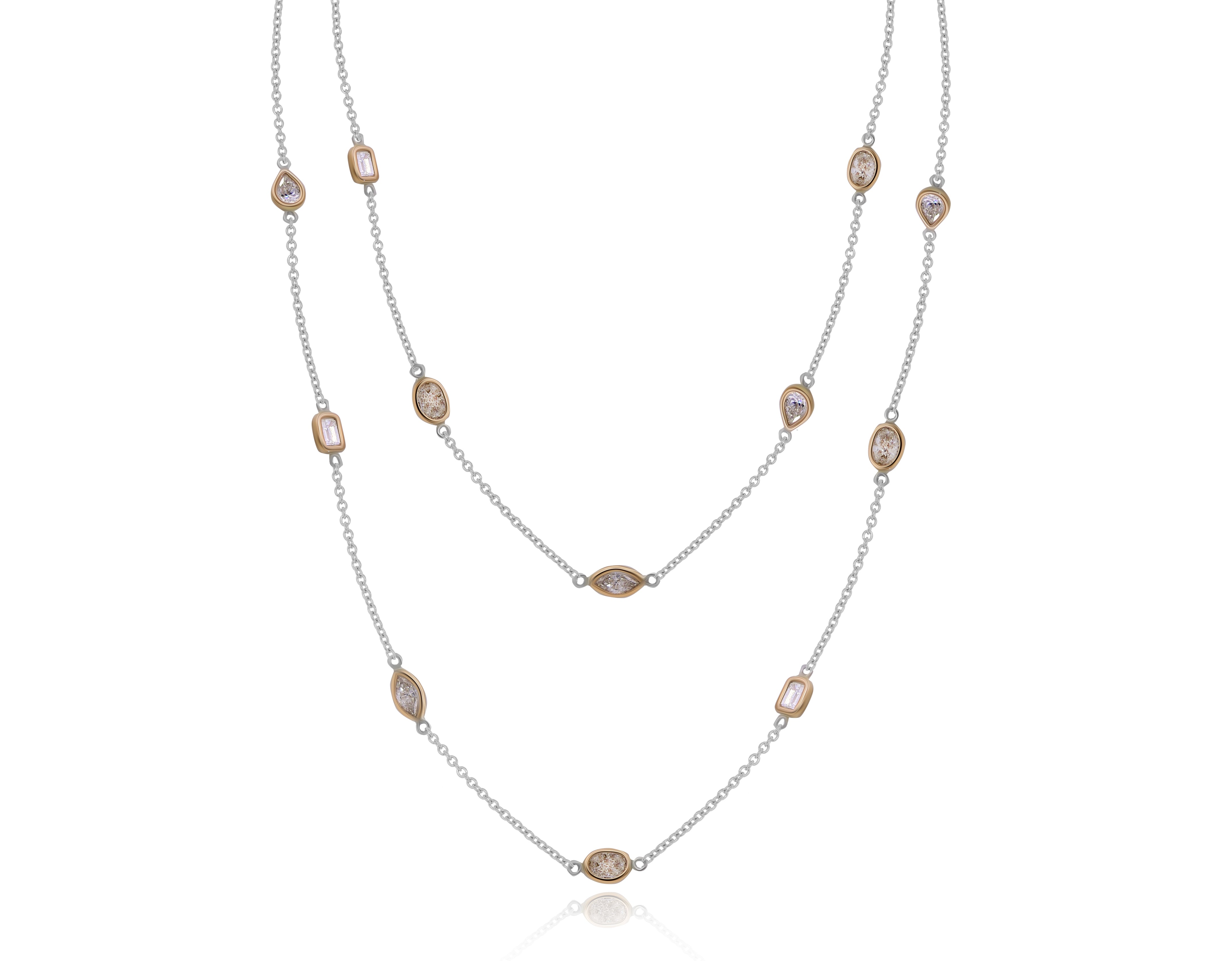 3.05 ct. Rose Diamond 18K White Gold Stone Station Necklace