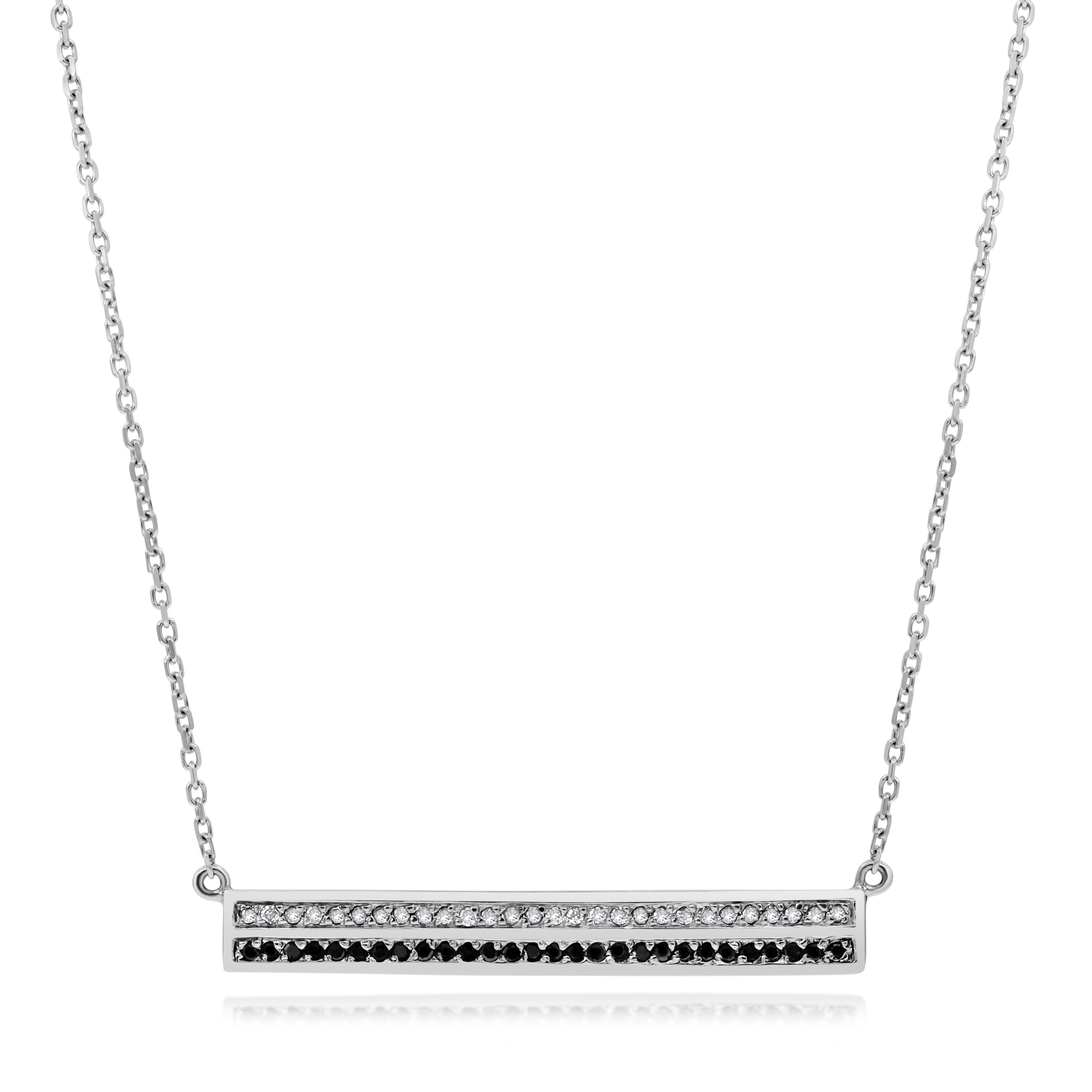 0.3 ct. Black & White Diamond 14K White Gold Bar Necklace 18"
