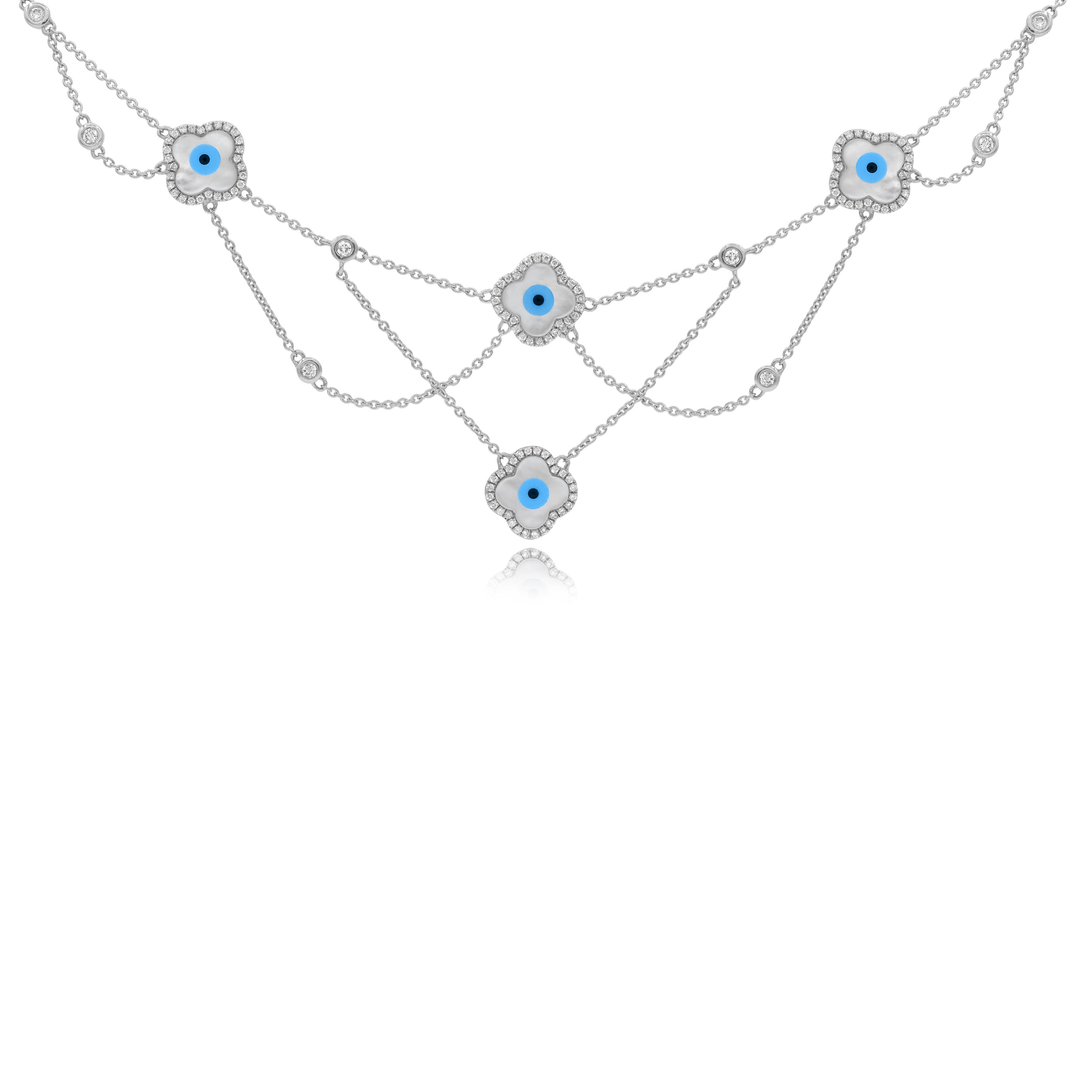 4.17 ct. Mother of Pearl & 0.5 ct. Diamond 14K White Gold Lily Evil Eye Festoon Necklace