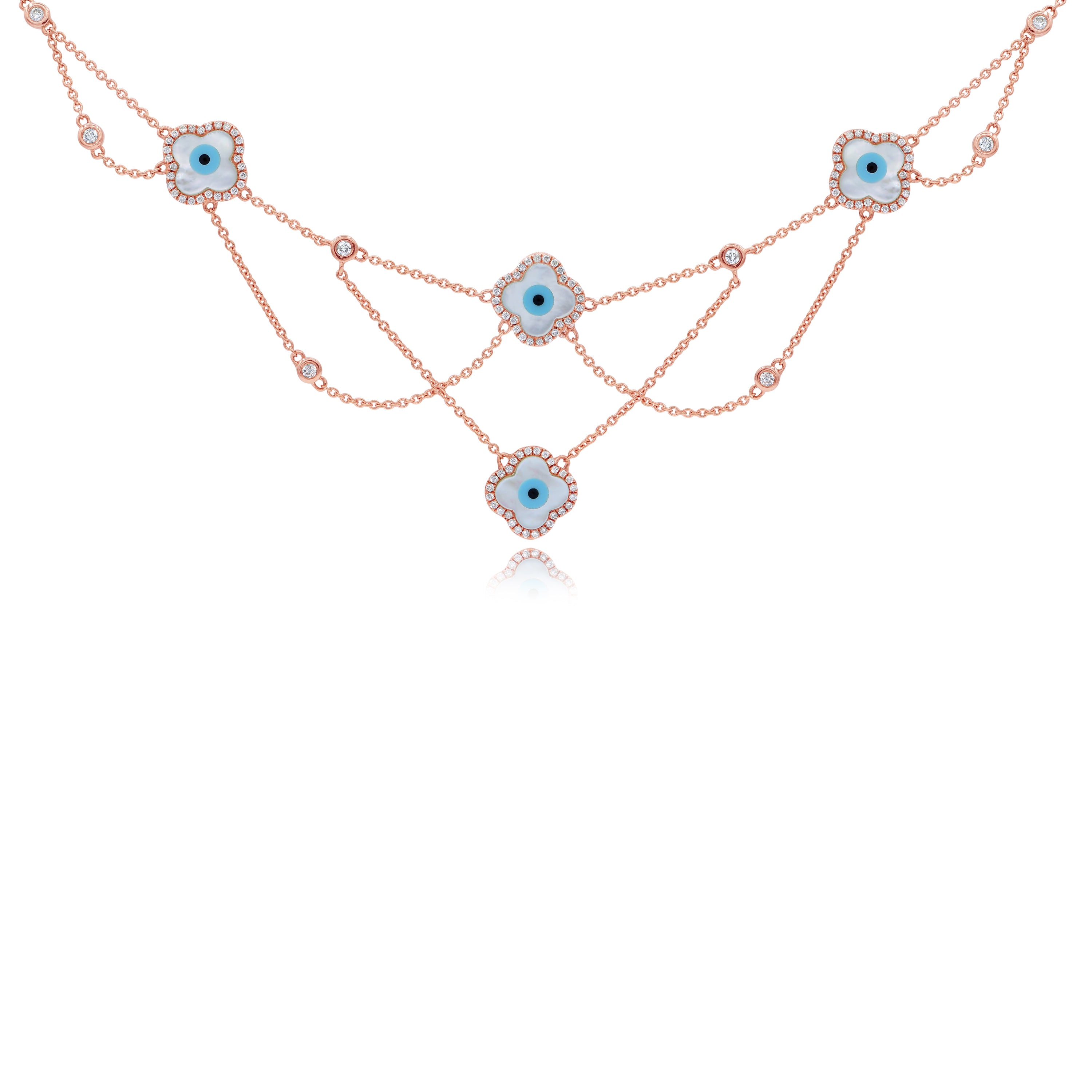 4.4 ct. Mother of Pearl & 0.5 ct. Diamond 14K Rose Gold Lily Evil Eye Festoon Necklace