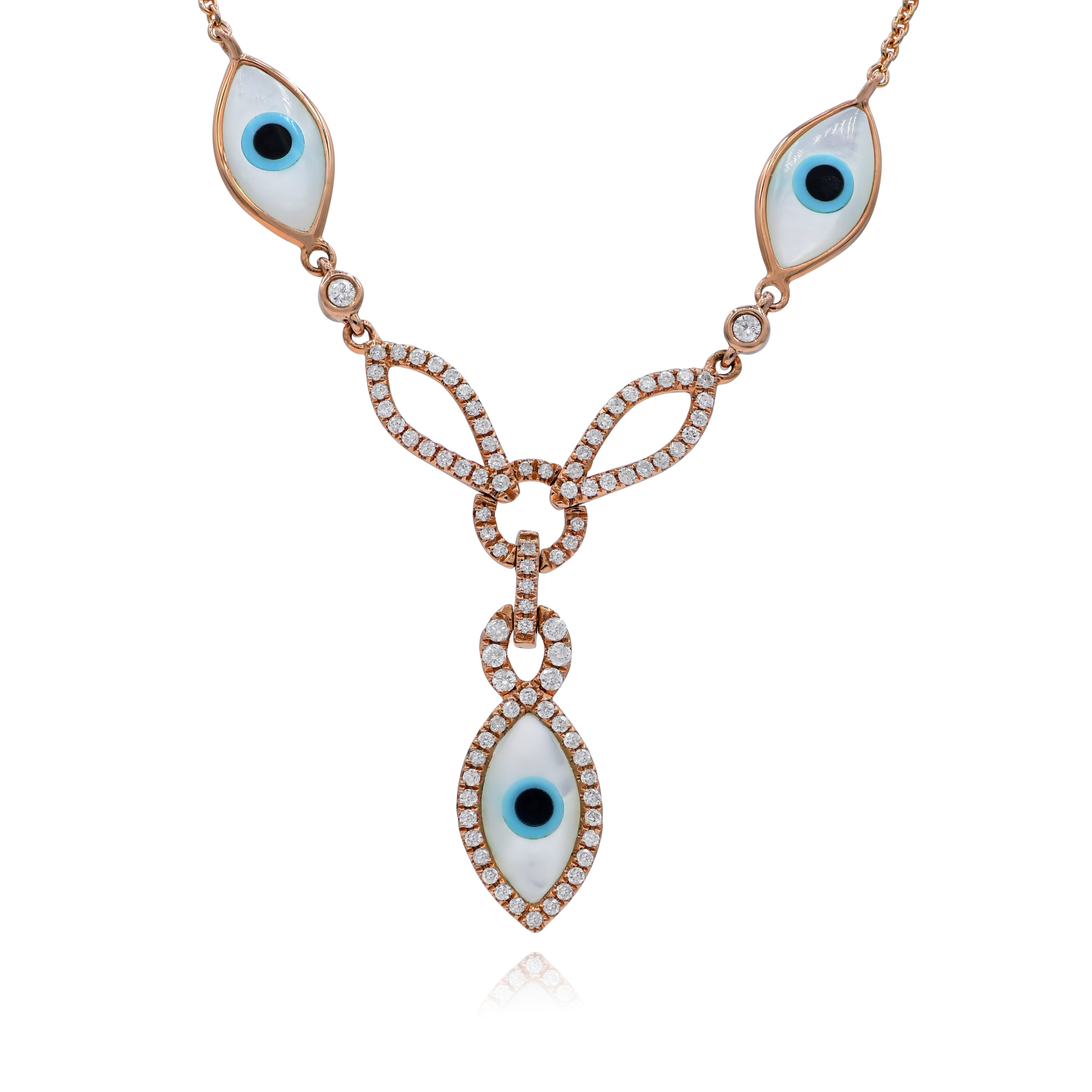 3.3 ct. Mother of Pearl & 0.31 ct. Diamond 14K Rose Gold Evil Eye Necklace