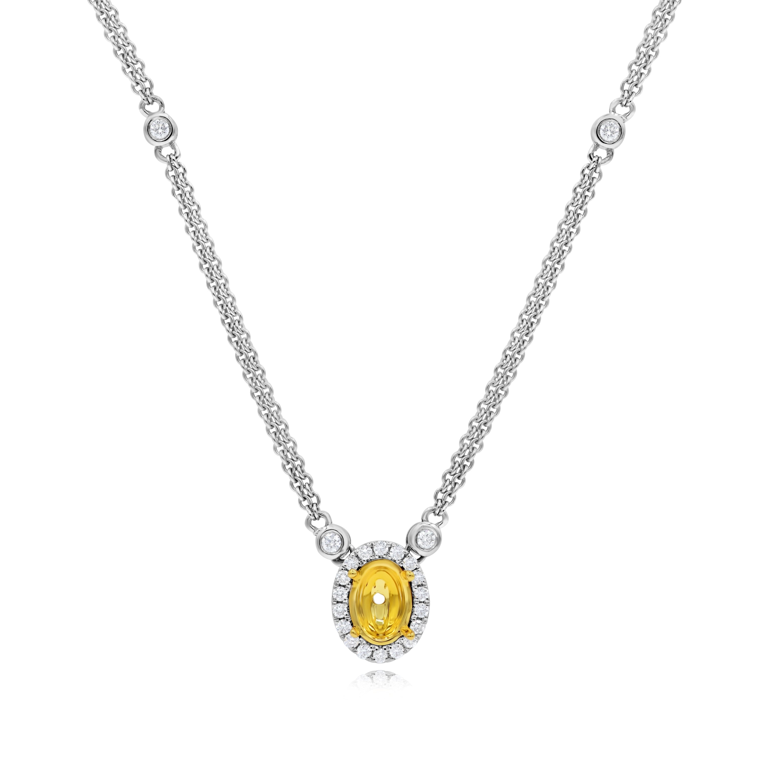 0.21 ct. Diamond 14K Two Tone Gold Oval Halo Pendant Necklace Mounting