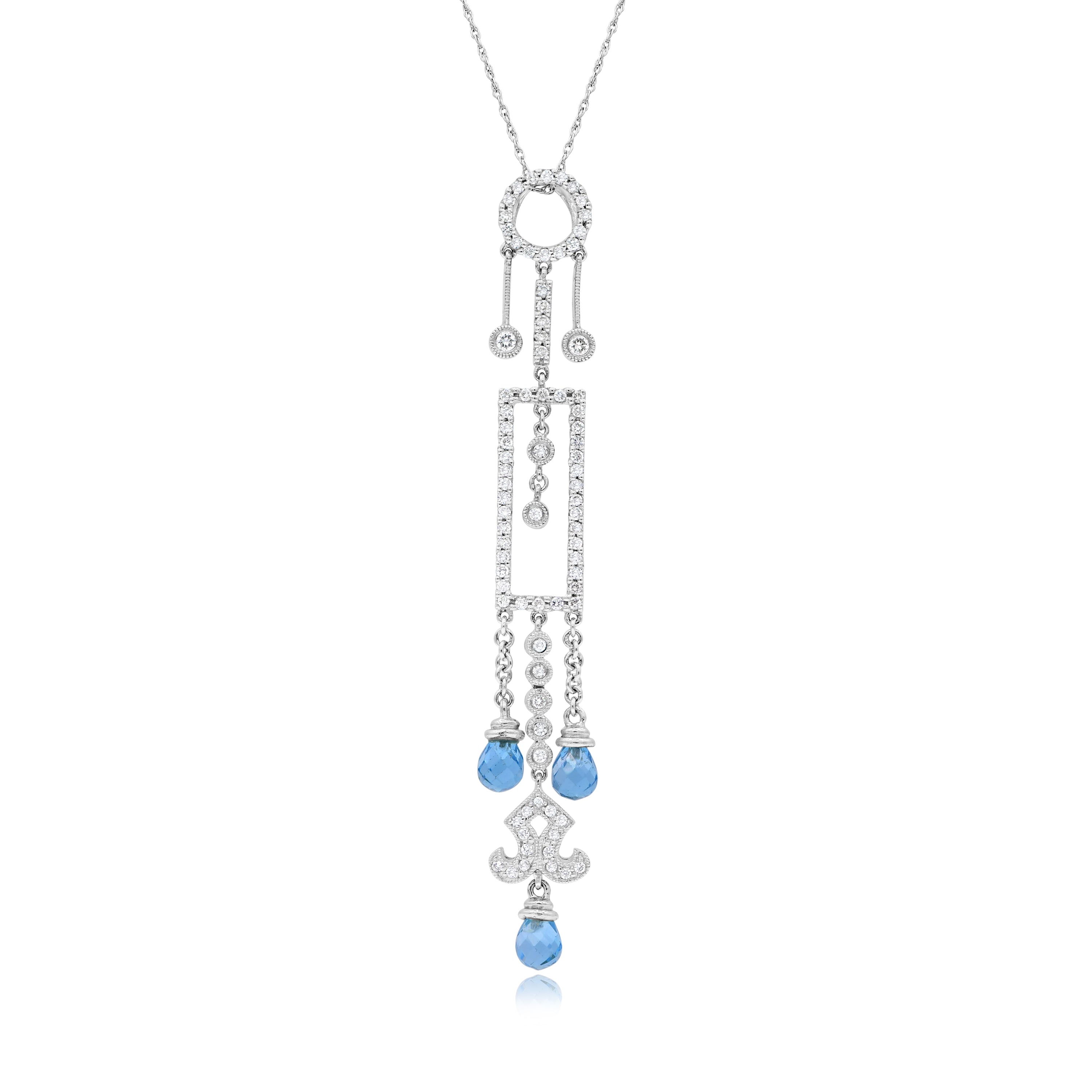 0.75 ct. Diamond & Topaz 14K White Gold Chandelier Necklace