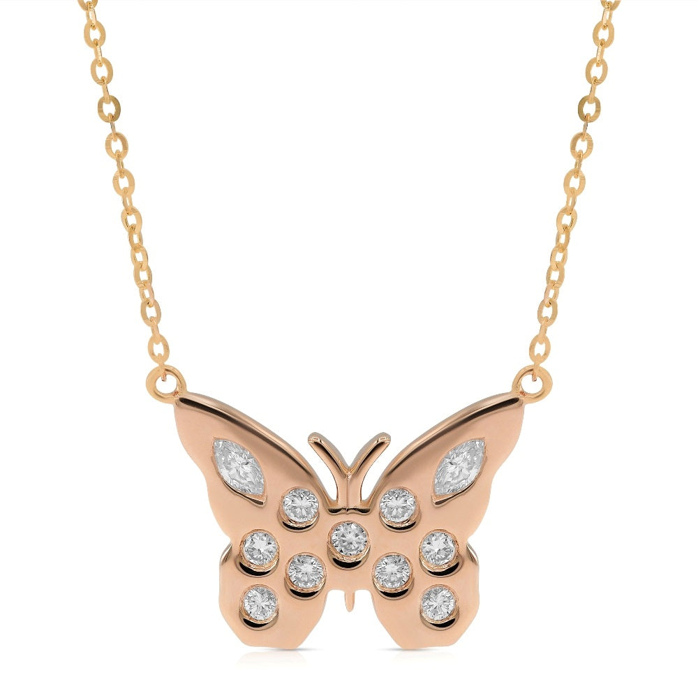 0.41 ct. Diamond 14K Rose Gold Butterfly Pendant Necklace 18"