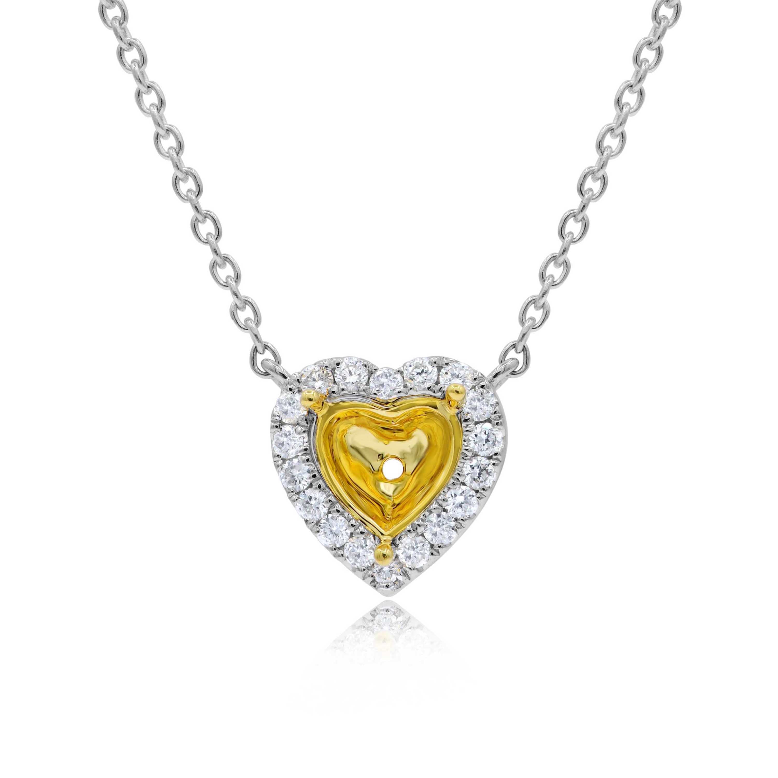 0.16 ct. Diamond 14K Two Tone Gold Heart Pendant Mounting Necklace 18"