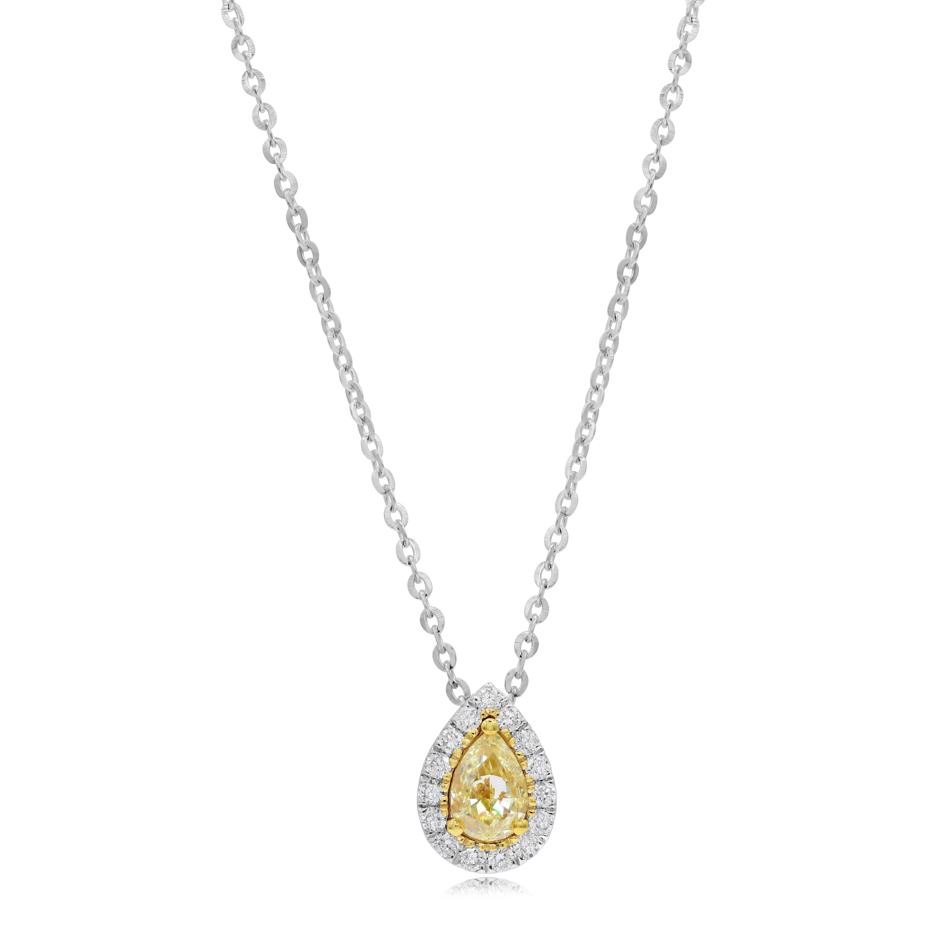 0.17 ct. Diamond 14K Two Tone Gold Halo Pendant Necklace Mounting 18"