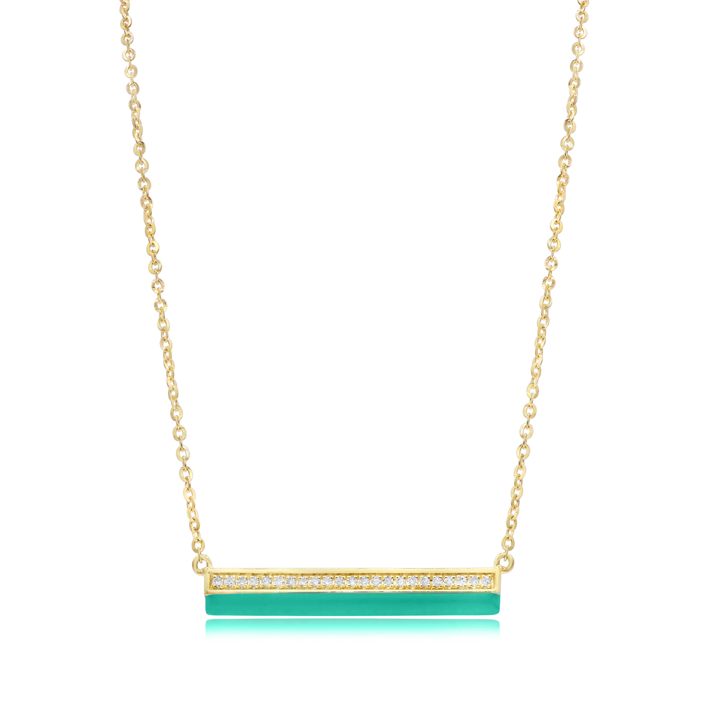 0.09 ct. Diamond 14K Yellow Gold Turquise Enamel Bar Necklace 18"