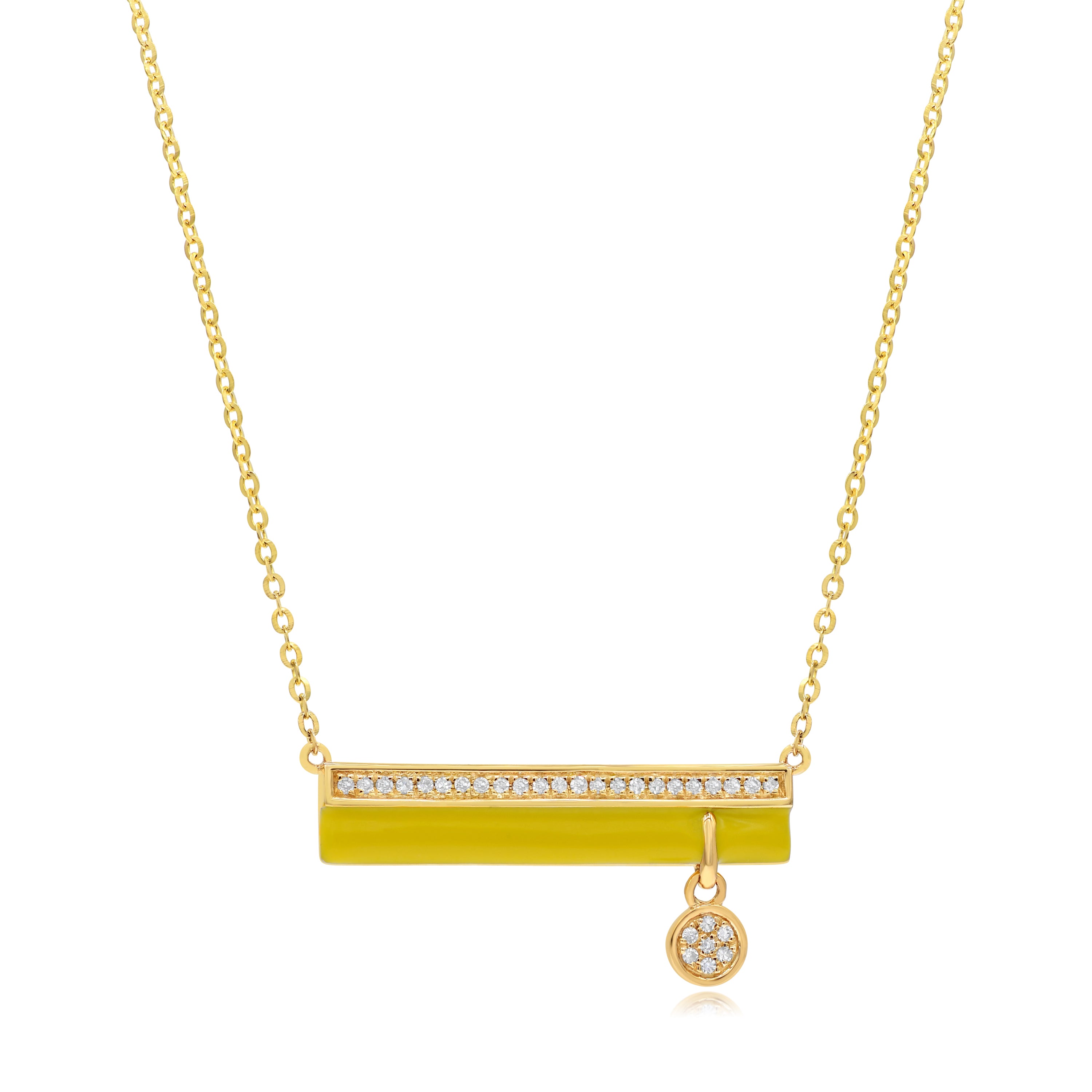0.12 ct. Diamond 14K Yellow Gold Yellow Enamel Double Bar Pendant Necklace 18"