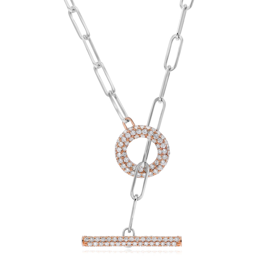 1.09 ct. Diamond 14K Two Tone Gold Toggle Paperclip Link Statement Necklace 16"