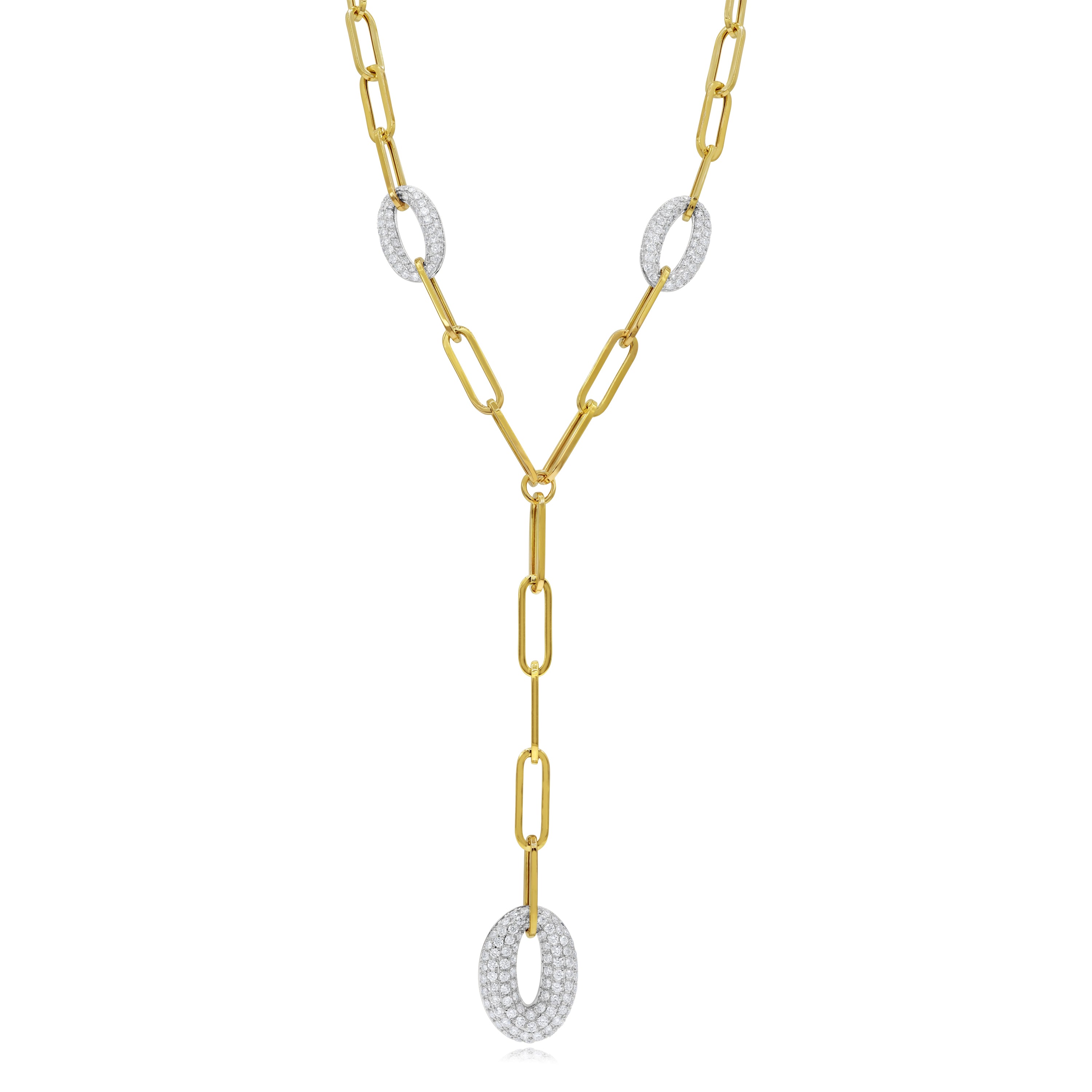 1.74 ct. Diamond 14K Two Tone Gold Paperclip Link Y-Necklace 24"