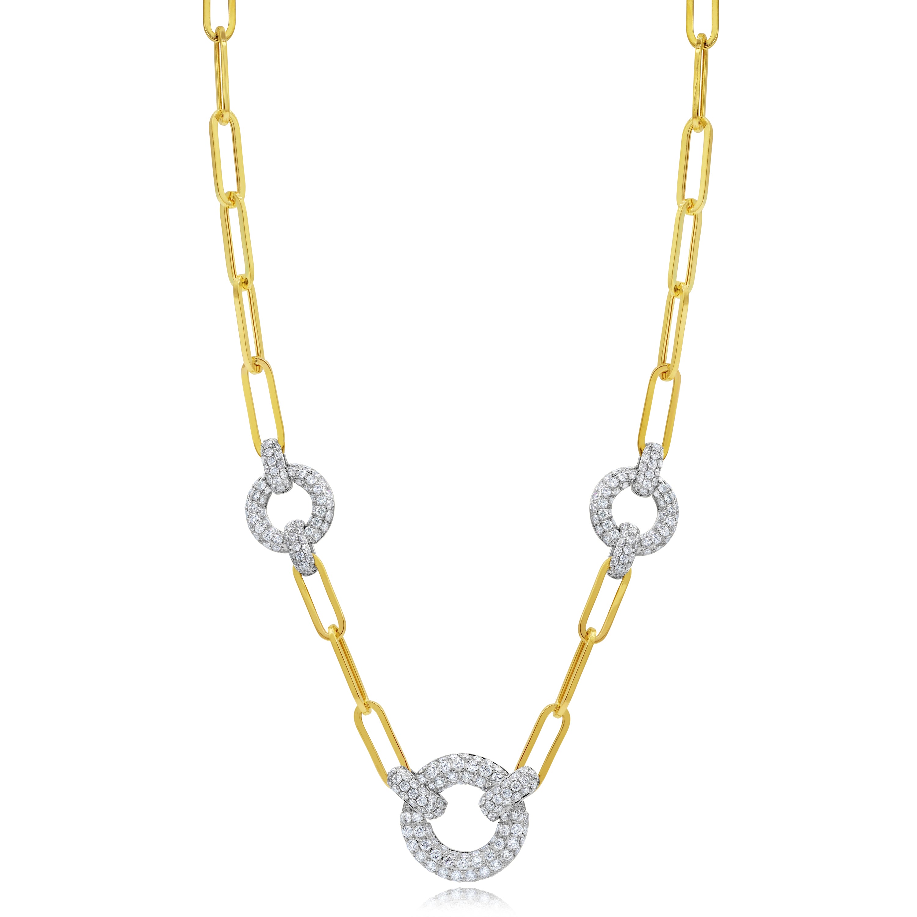 3.33 ct. Diamond 14K Two Tone Gold Paperclip & Circle Link Necklace 24"
