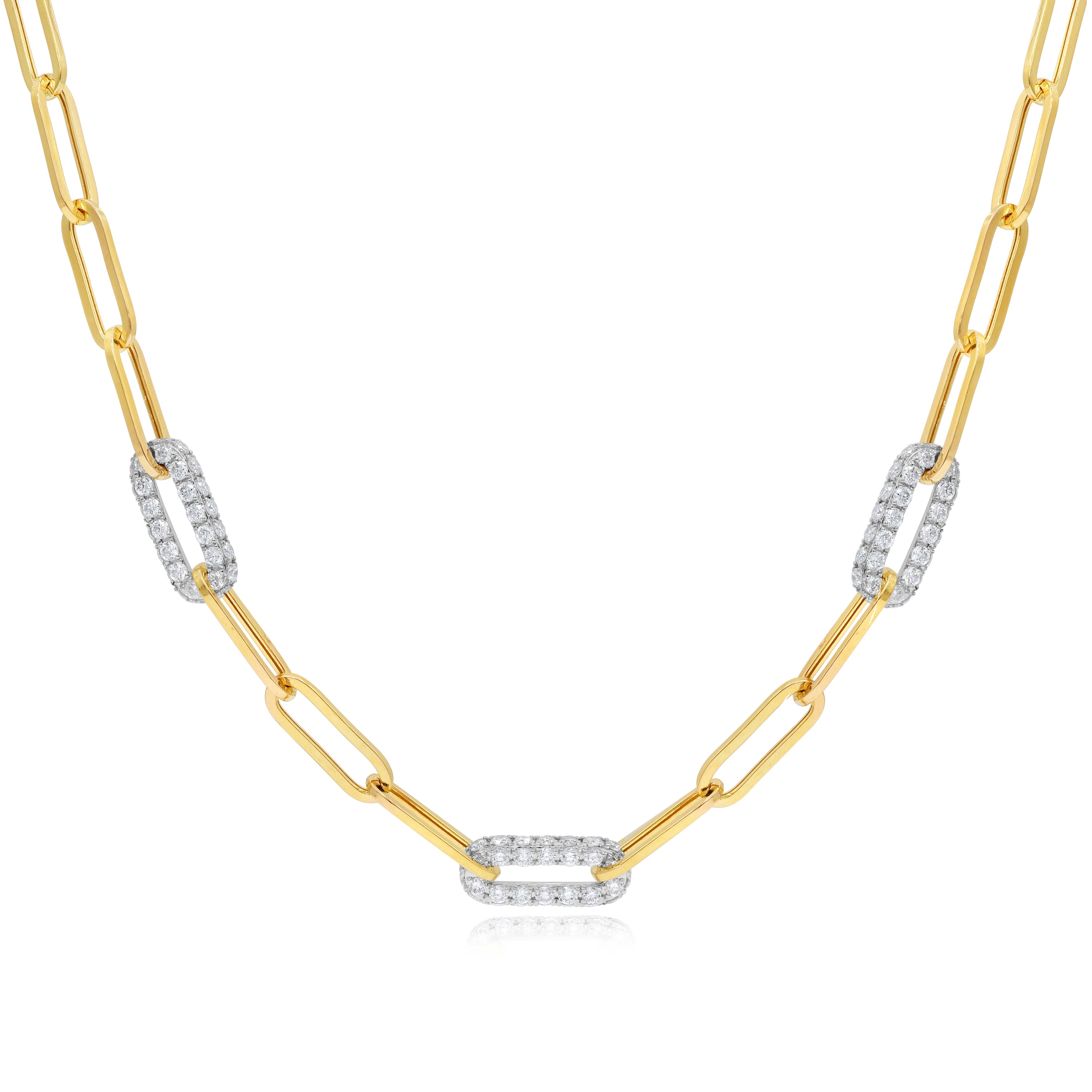 1.83 ct. Diamond 14K Two Tone Gold Paperclip Link Necklace 20"