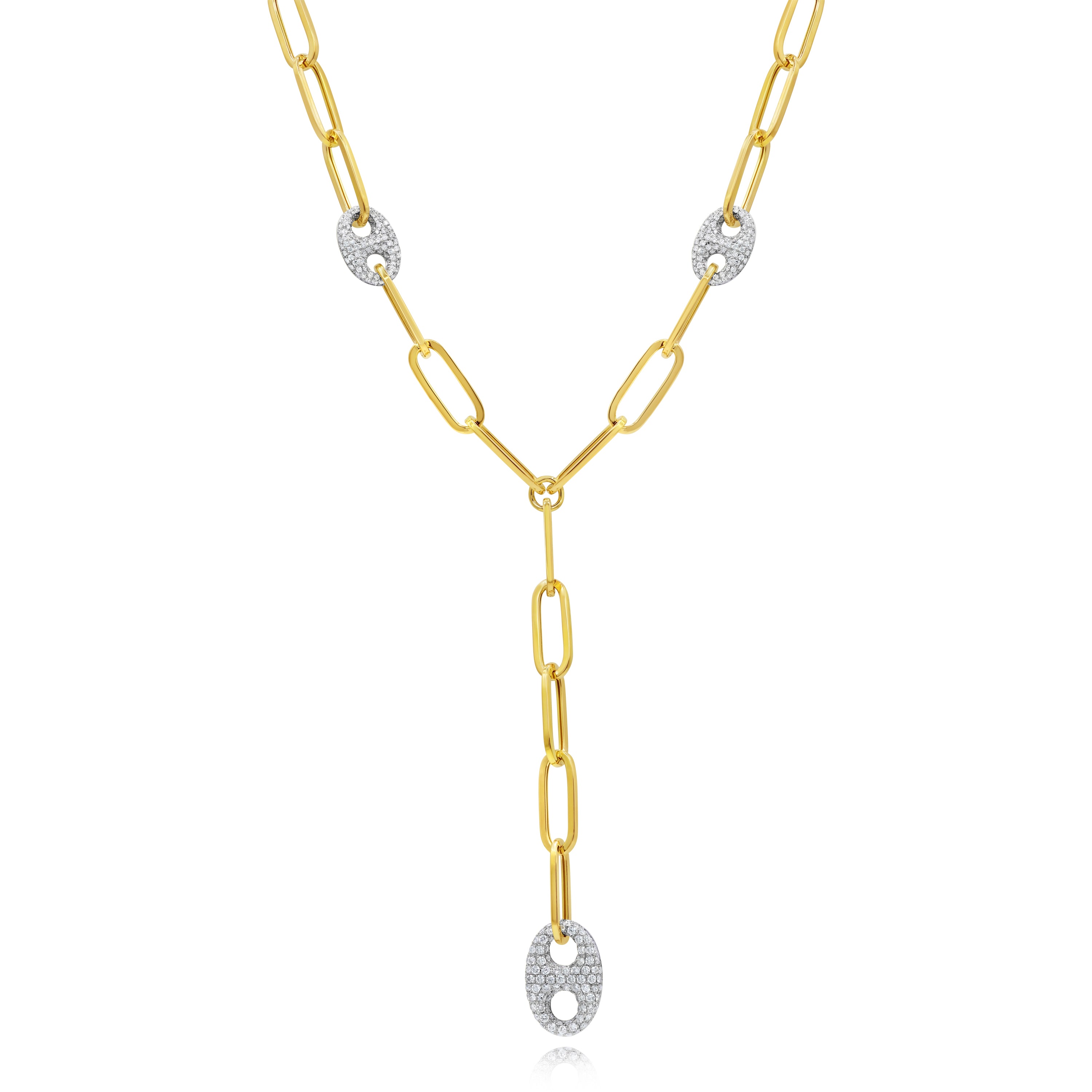 1.85 ct. Diamond 14K Two Tone Gold Paperclip Link Y-Necklace 20"