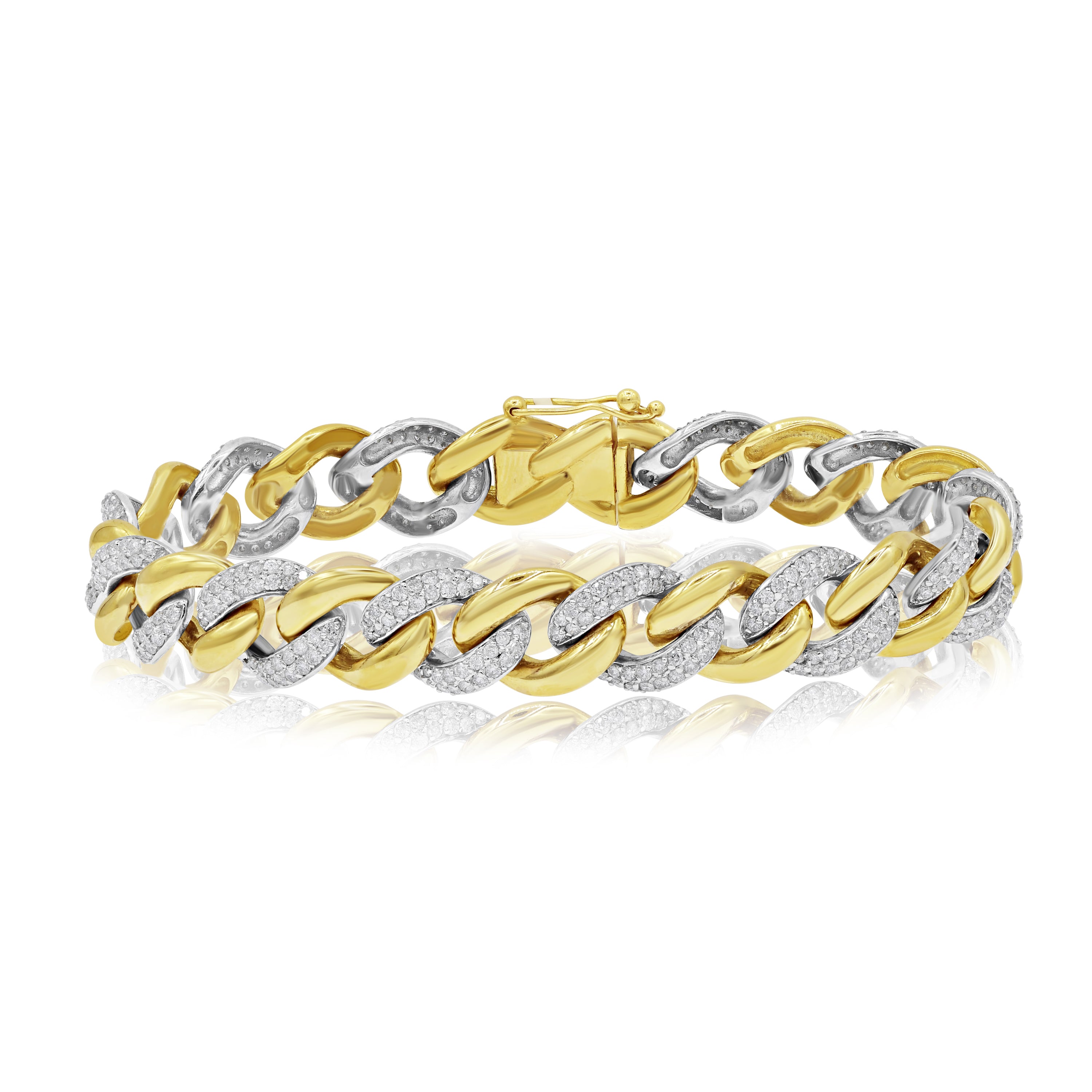 2.74 ct. Diamond 18K Two Tone Gold Alternating Pave Lite Miami Cuban Bracelet