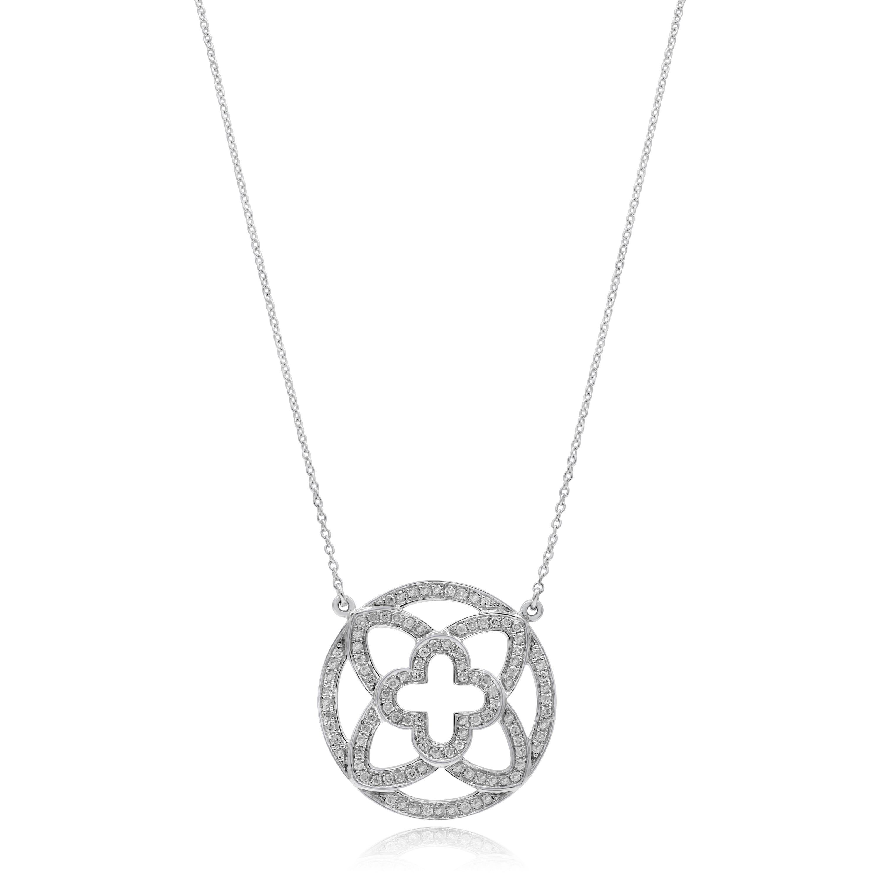 0.78 ct. Diamond 14K White Gold Open Lotus Medal Pendant Necklace