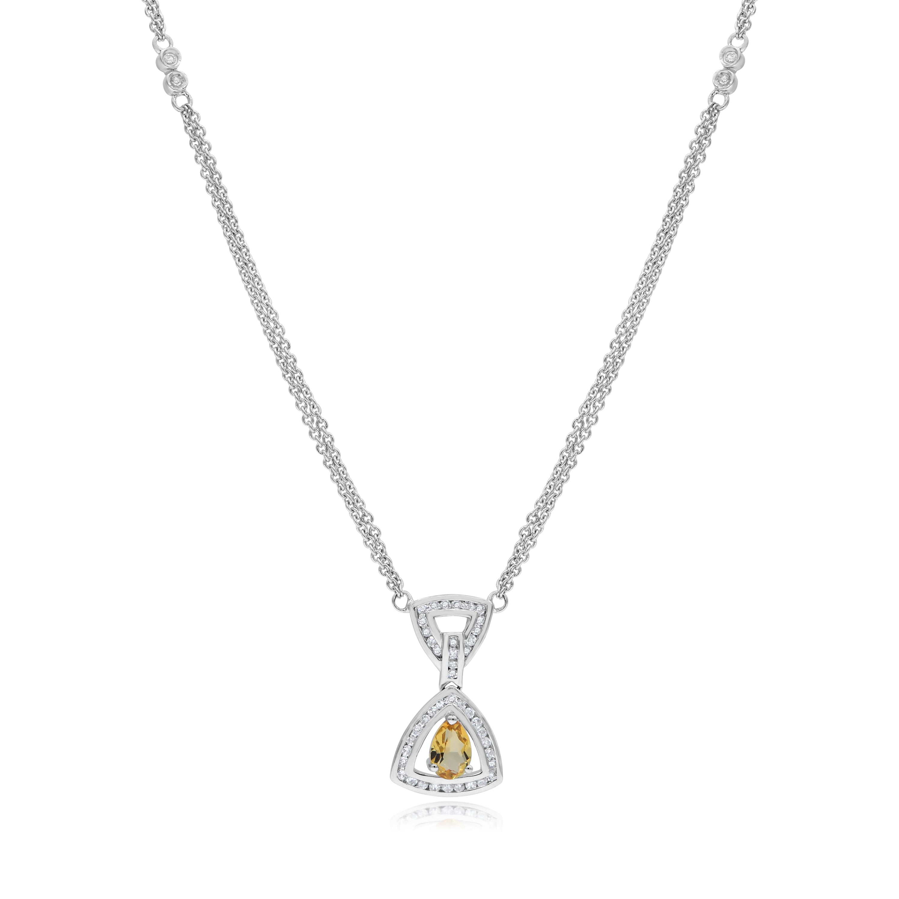 0.34 ct. Citrine & 0.23 ct. Diamond 14K White Gold Pendant Necklace
