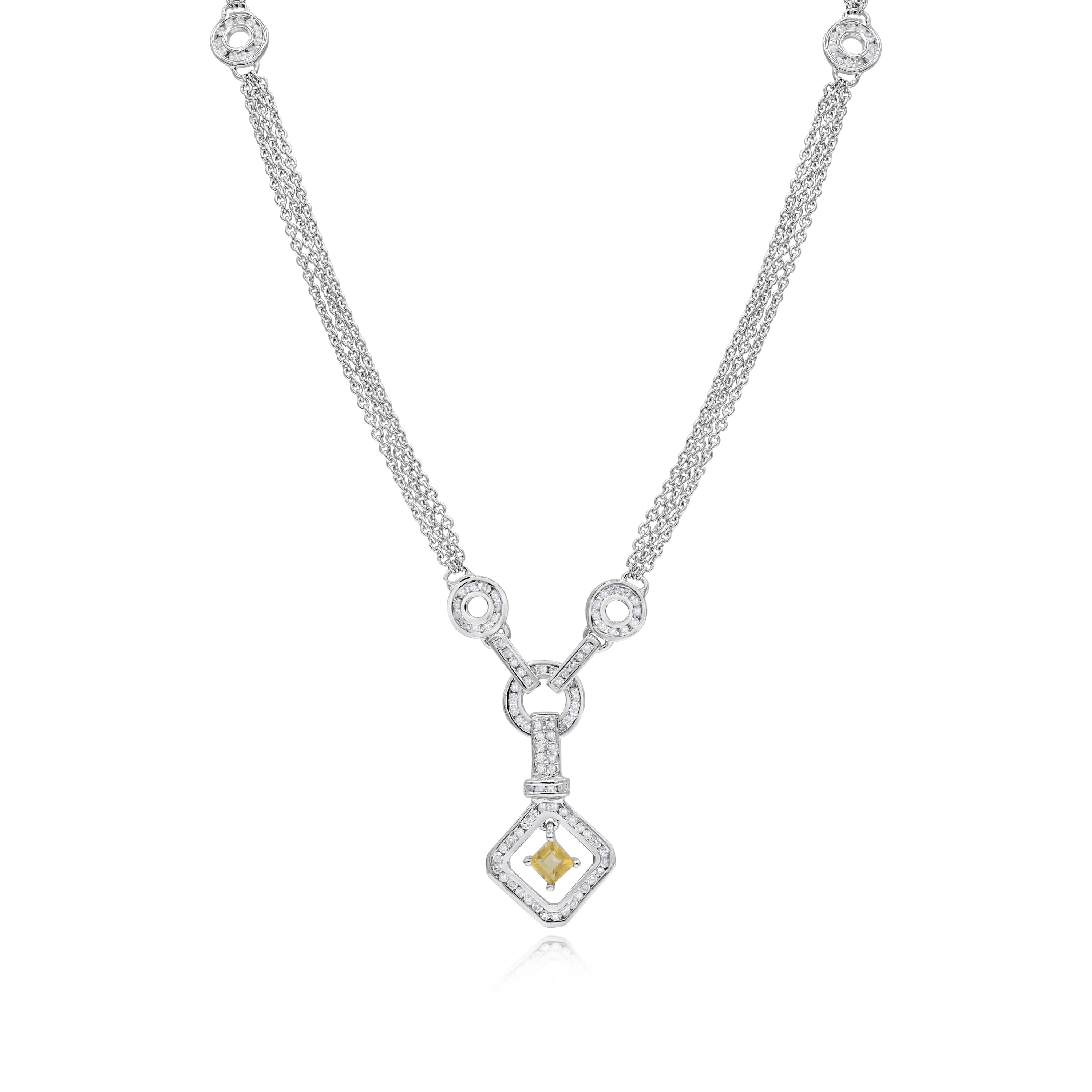 0.15 ct. Citrine & 0.45 ct. Diamond 14K White Gold Pendant Drop Necklace