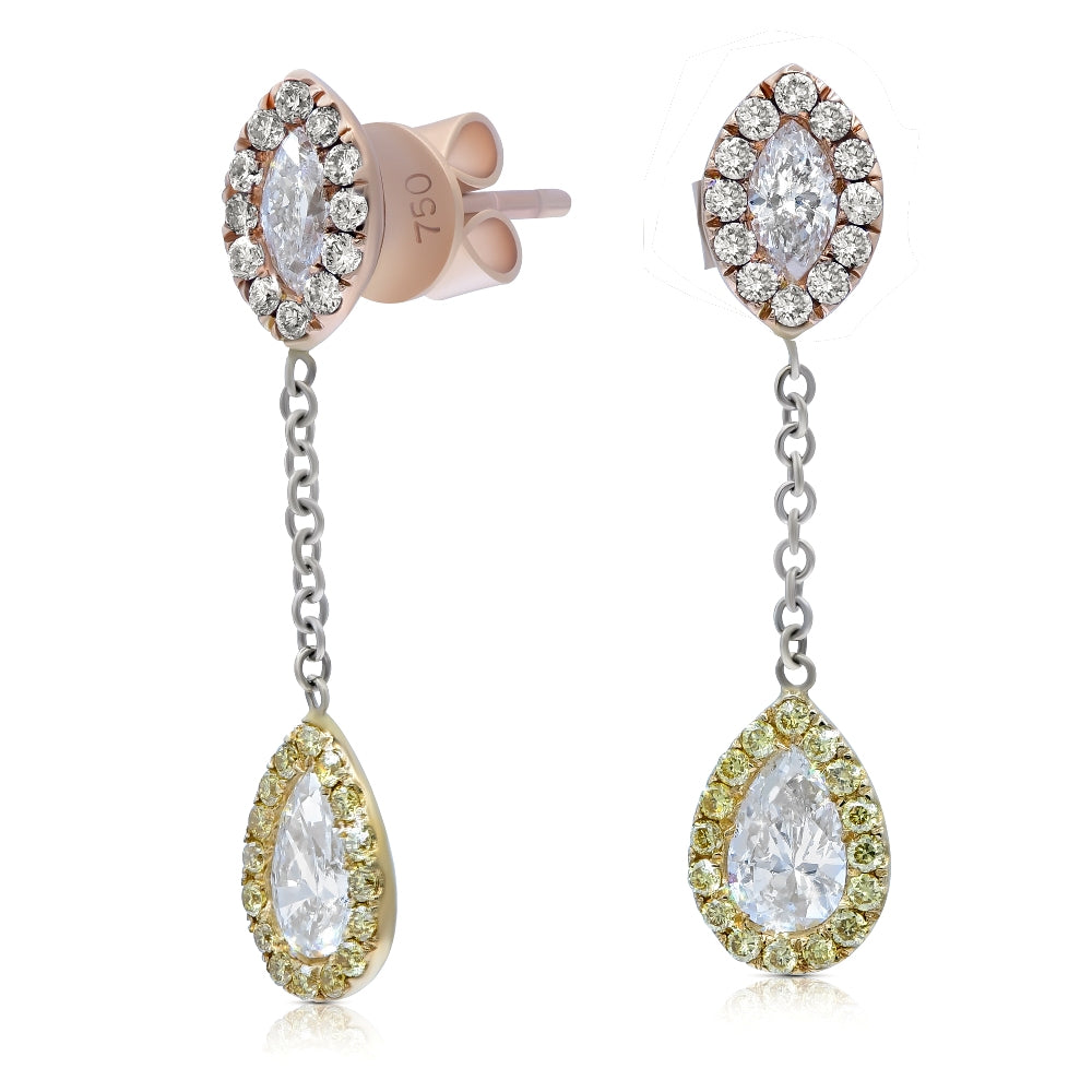 1.04 ct. Yellow & White Diamond 18K Two Tone Gold Earrings