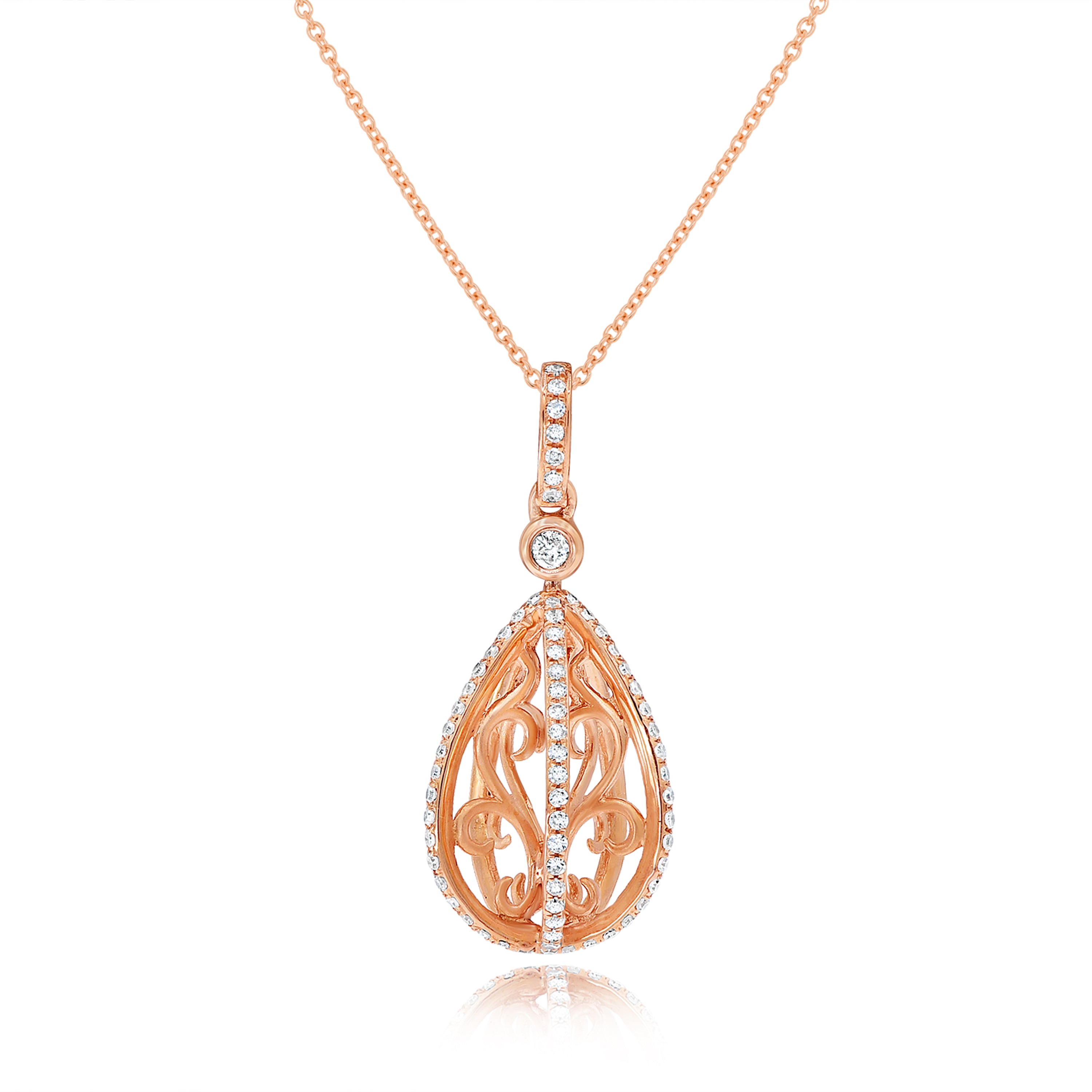 0.33 ct. Diamond 14K Rose Gold Pear-Shaped Cage Pendant