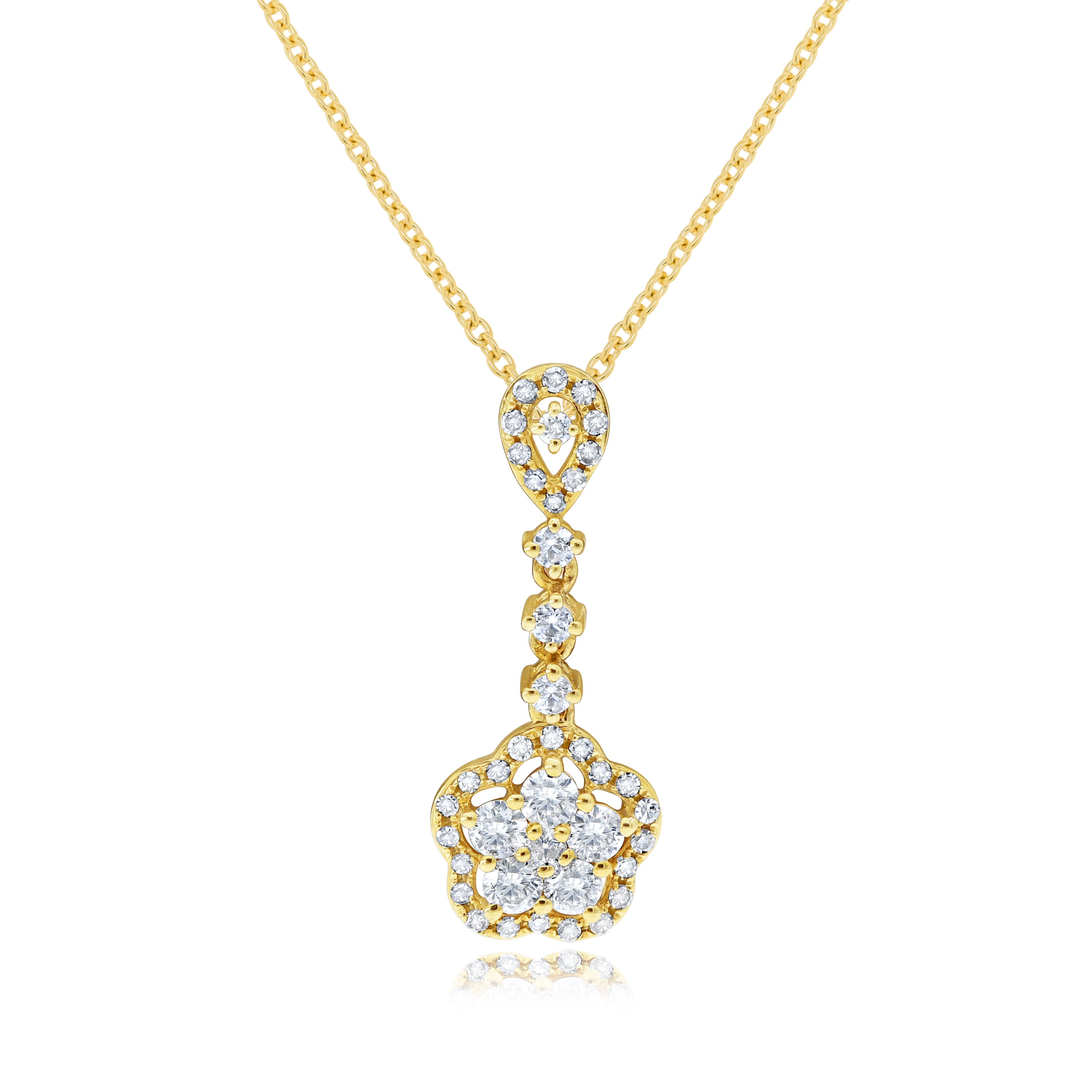 0.47 ct. Diamond 14K Yellow Gold Flower Dangle Pendant