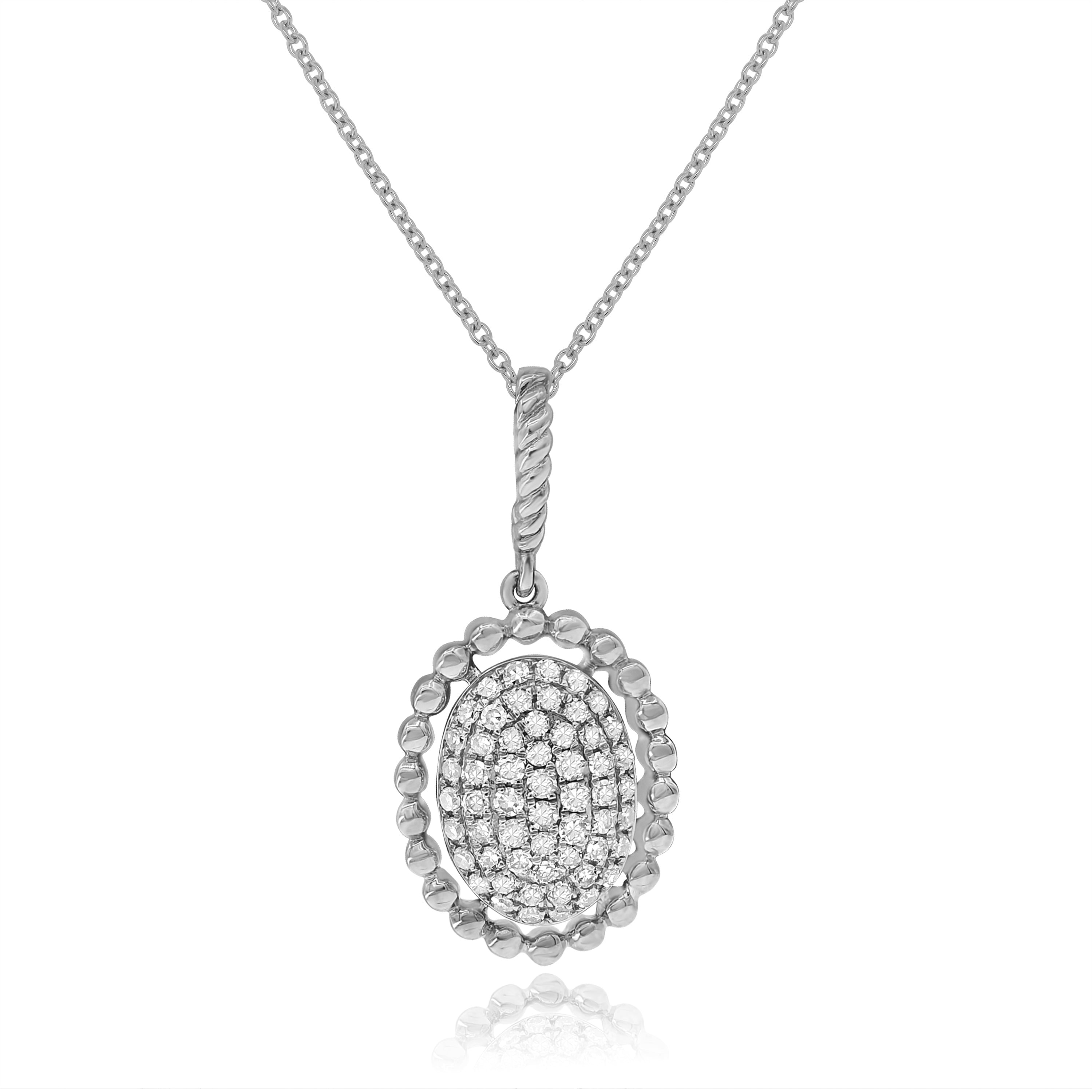0.24 ct. Diamond 14K White Gold Pave Oval Cluster Drop Pendant