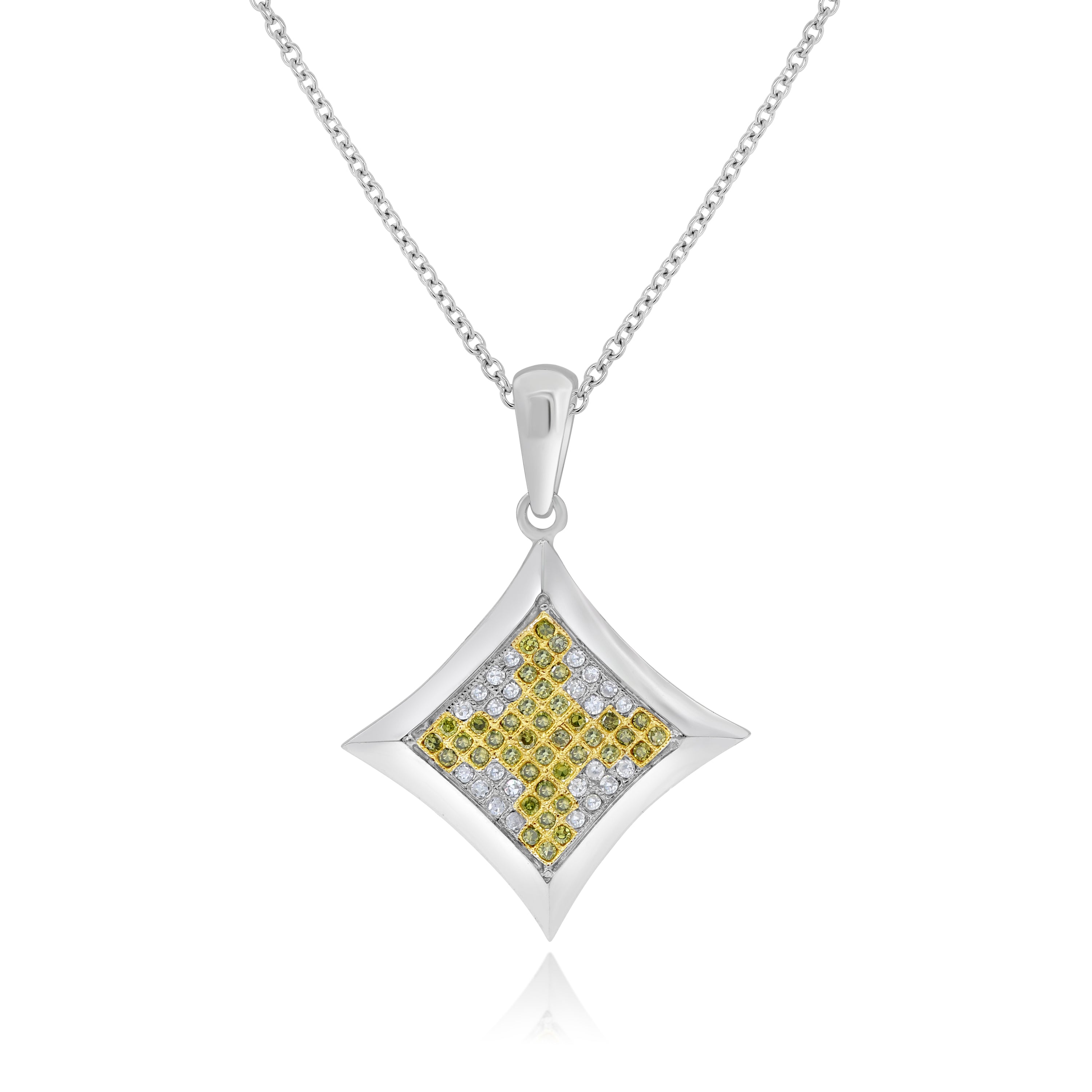 0.23 ct. Yellow & White Diamond 14K White Gold Square Micro Pave Pendant