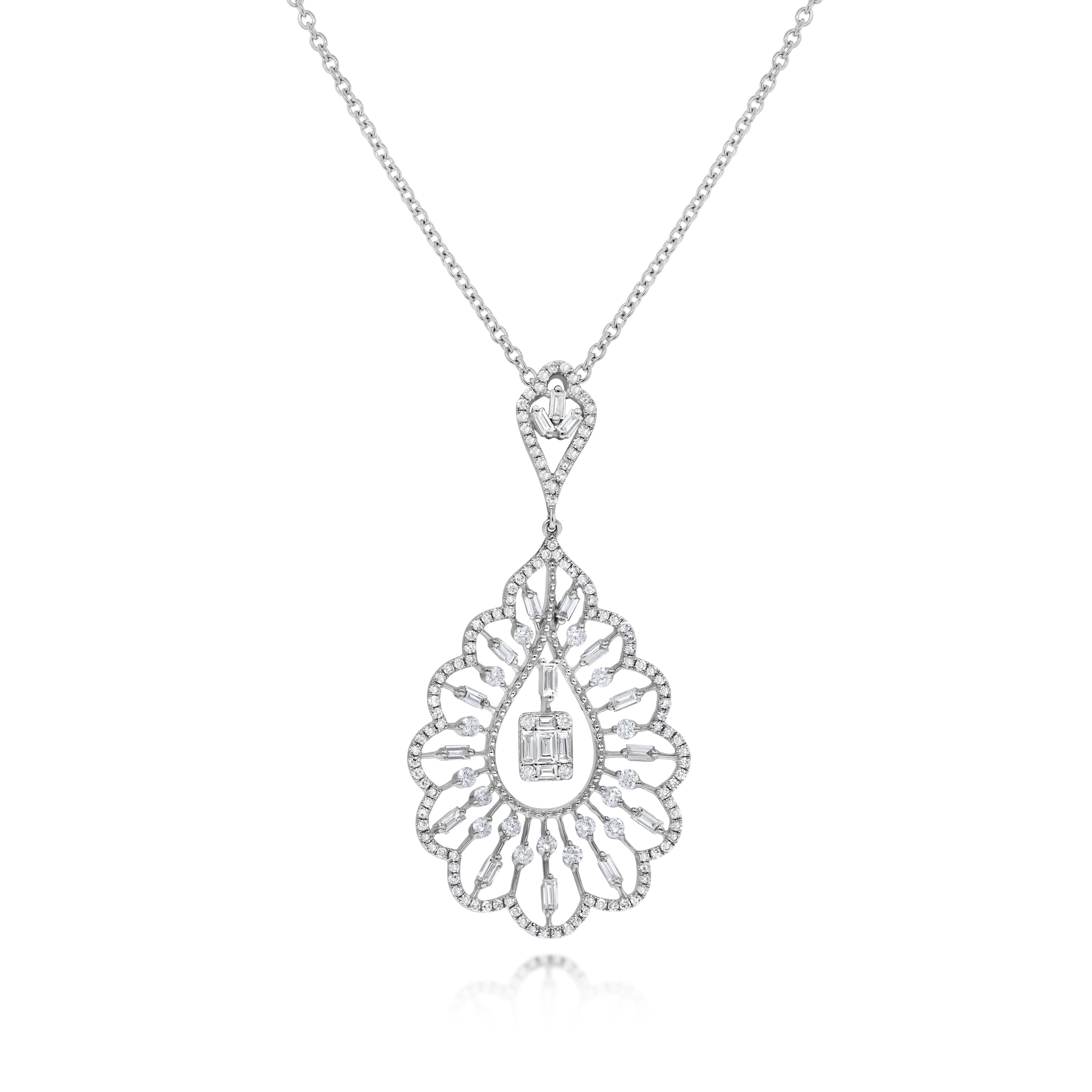 1.11 ct. Diamond 14K White Gold Open Teardrop Dangle Pendant