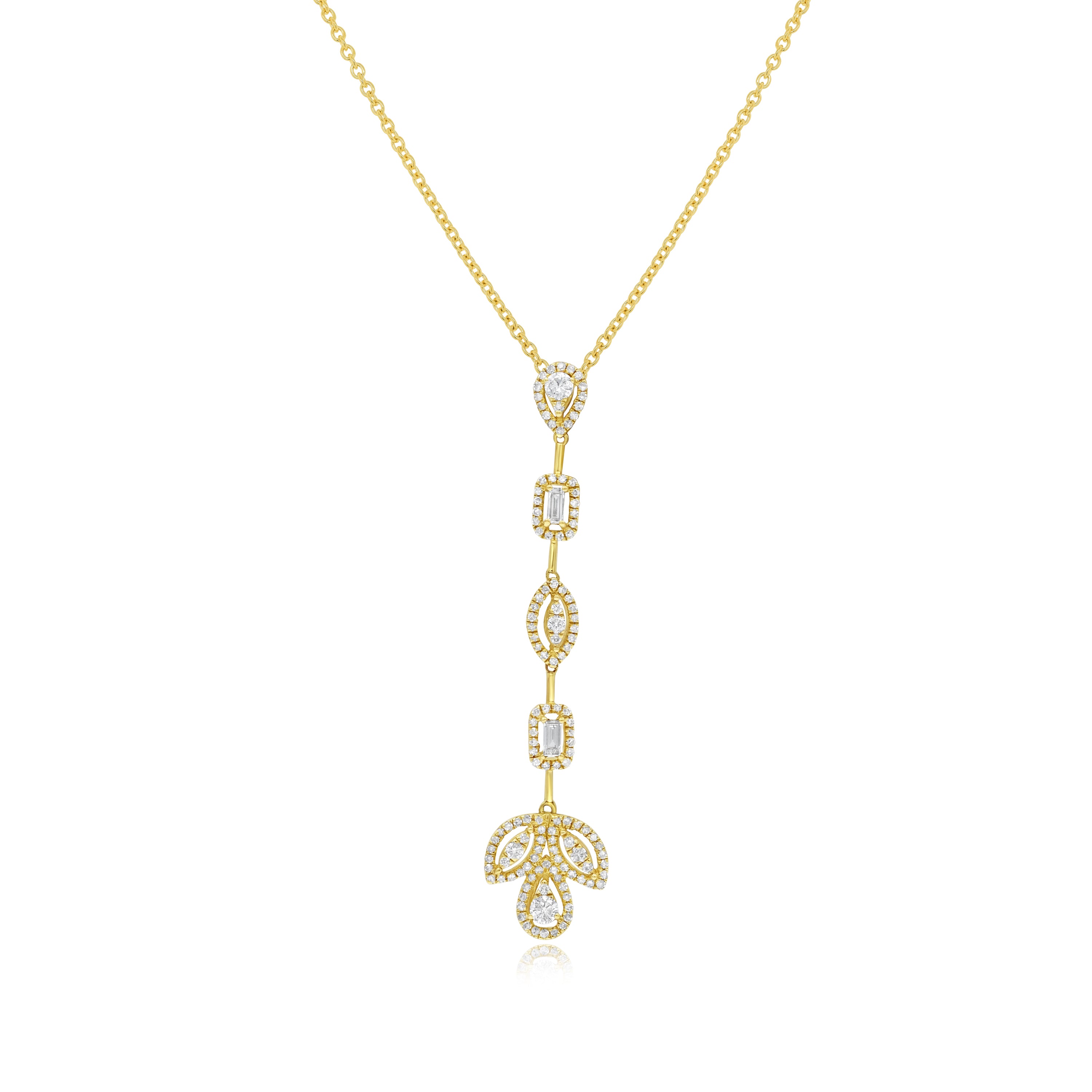0.7 ct. 14K Yellow Gold Multi-Shape Floral Teardrop Pendant