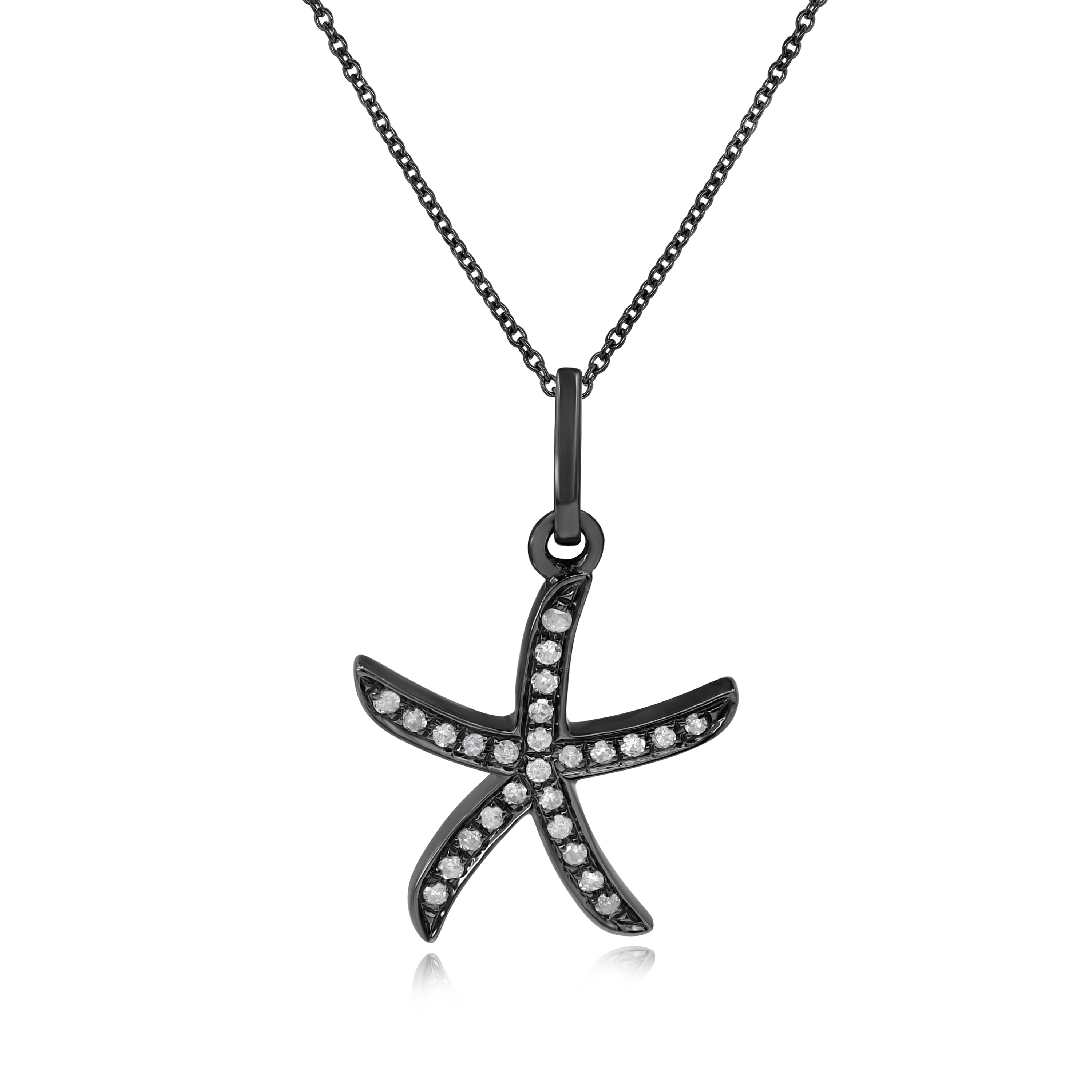 0.65 ct. Diamond 14K White Black Gold Pave Starfish Pendant